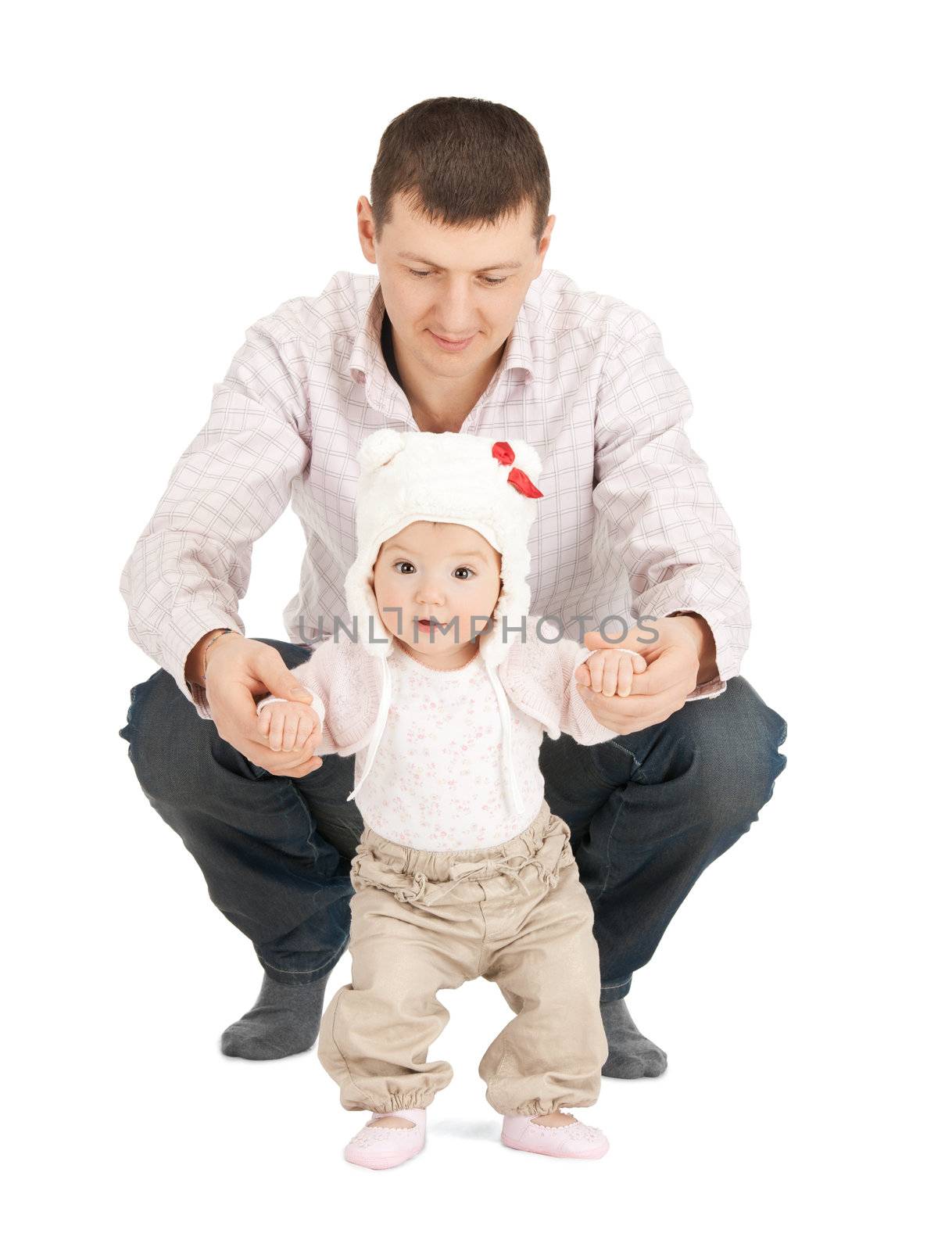 baby making first steps with father help by dolgachov
