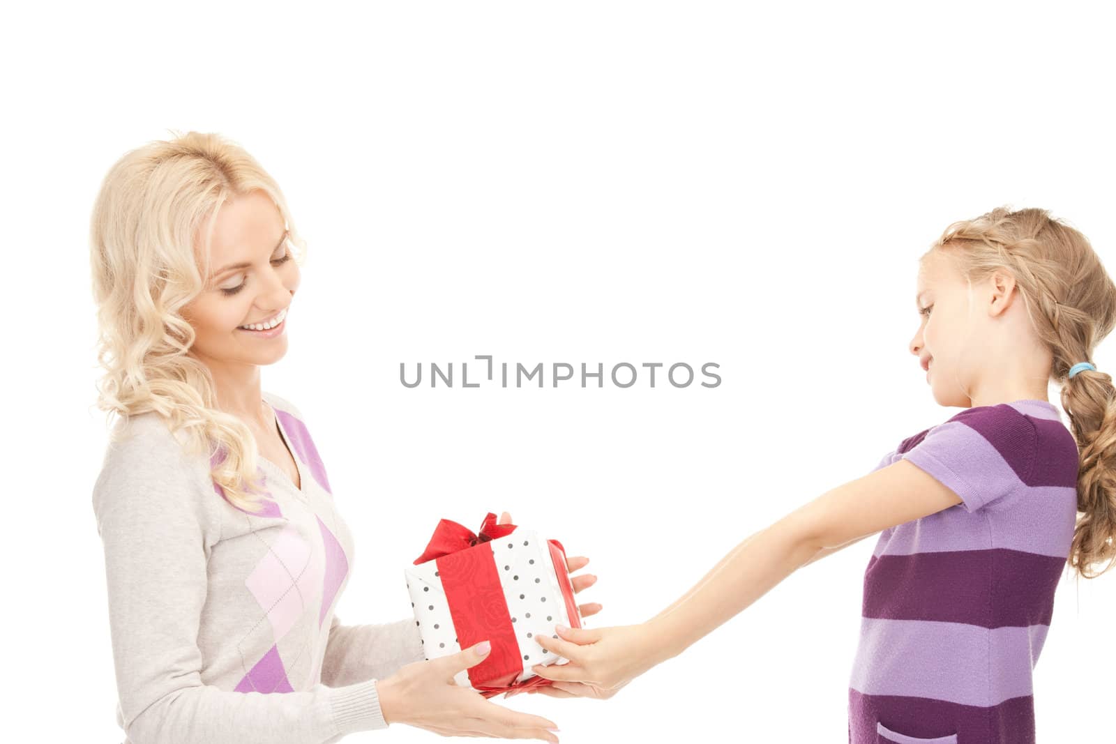 mother and little girl with gifts by dolgachov