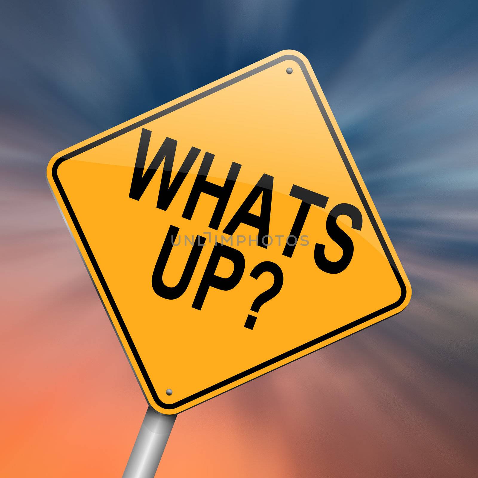 Illustration depicting a roadsign with a 'whats up' concept. Abstract background.