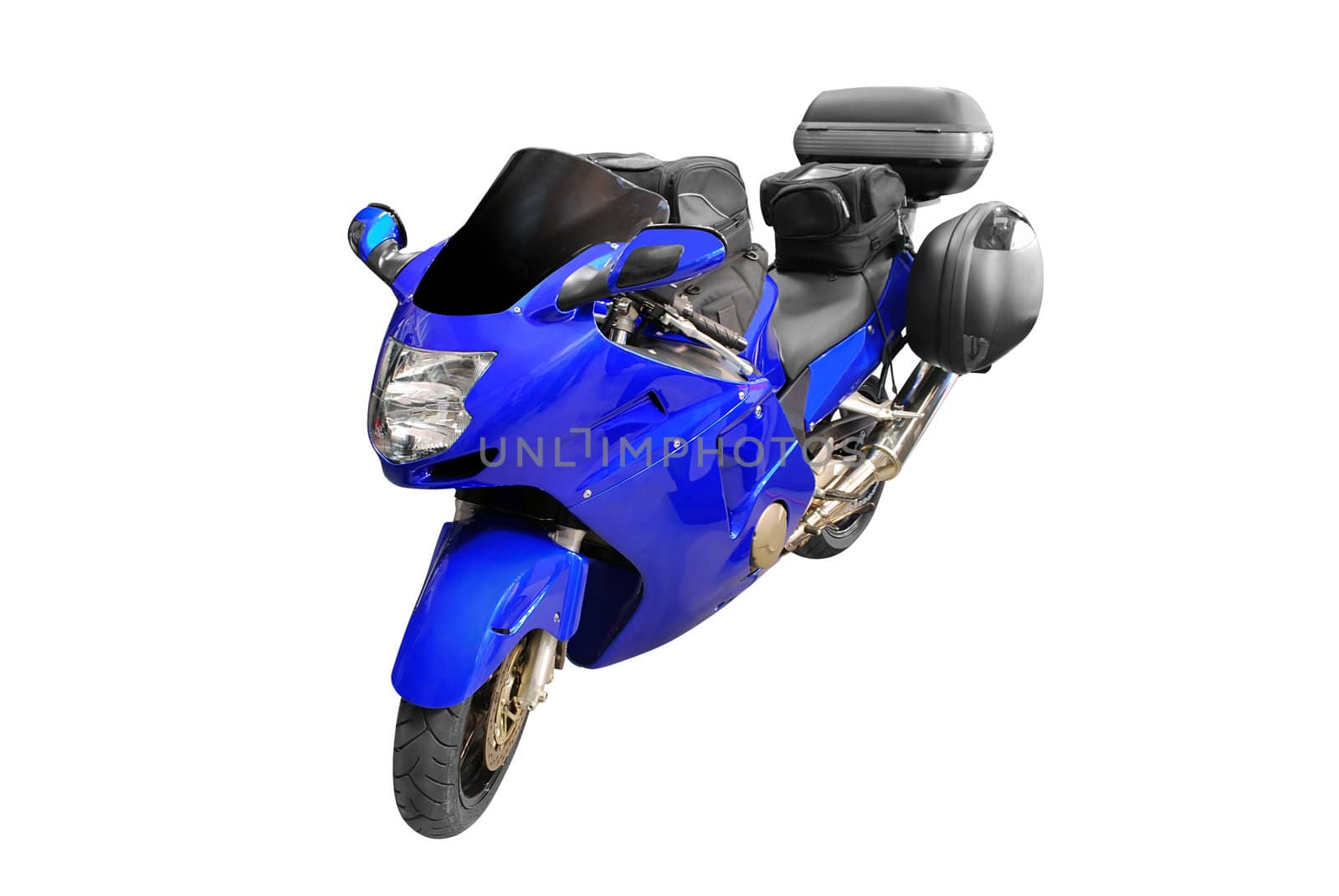Motorcycle with trunk and bags isolated