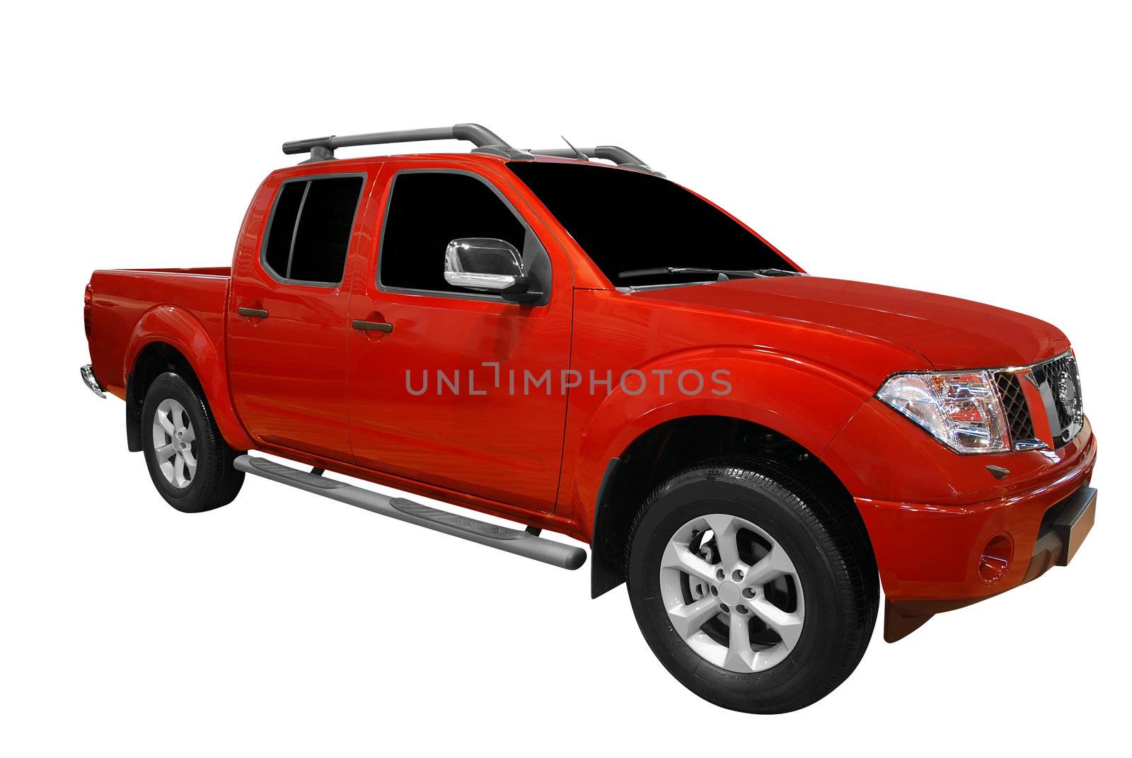 Red pick up truck isolated on white