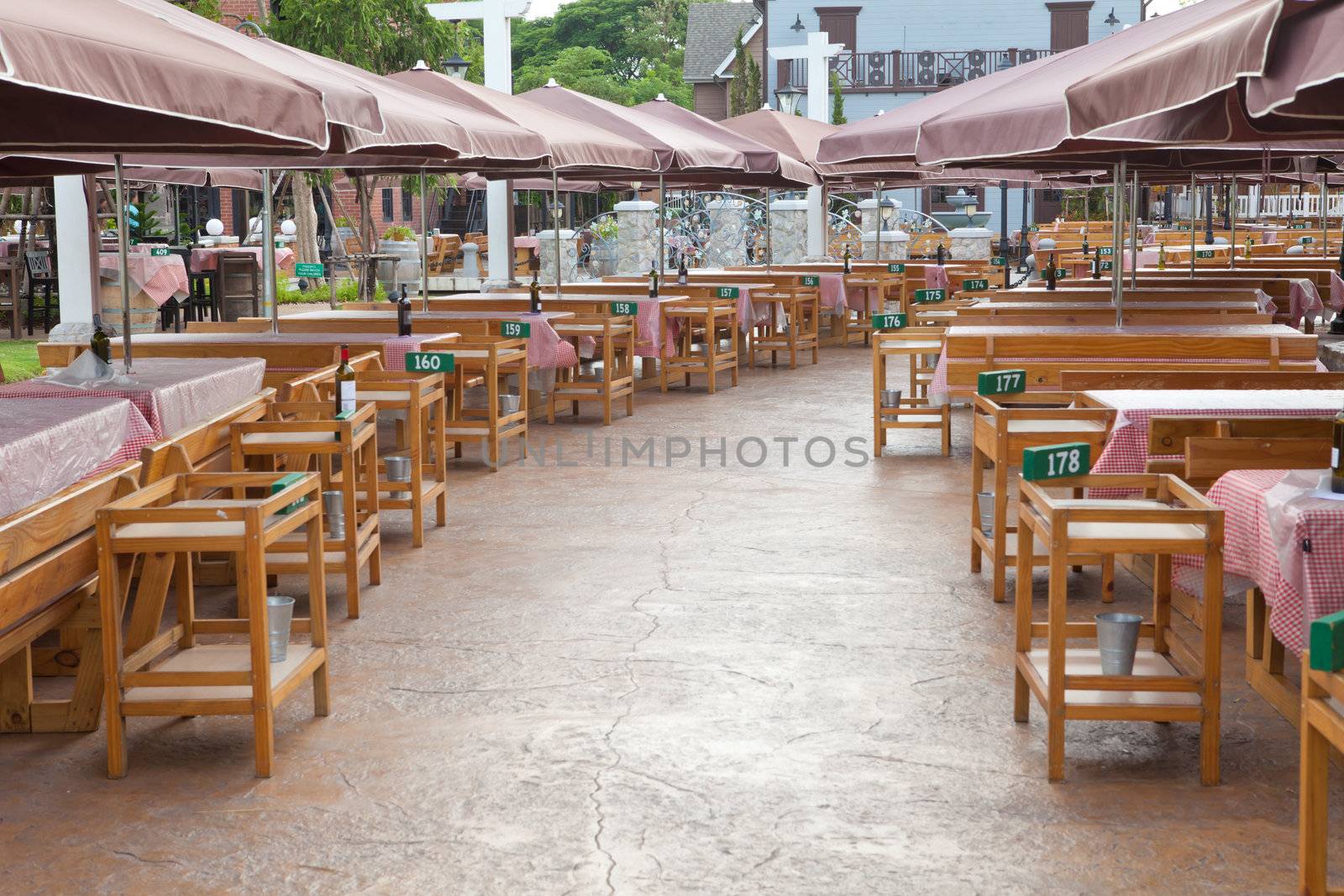 View of empty outdoor restaurant in Thailand