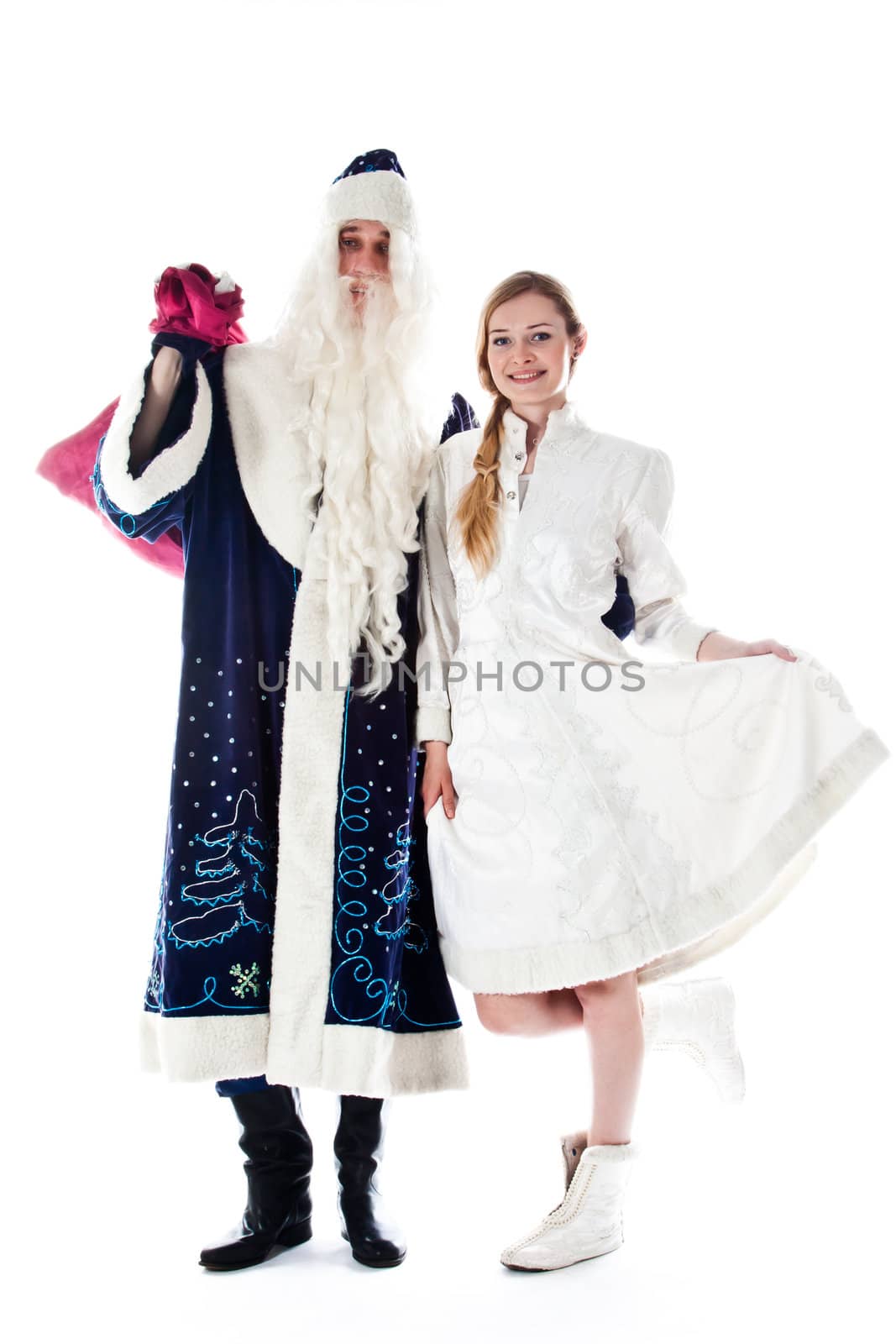 Santa Claus with her granddaughter prepare to greet the new year