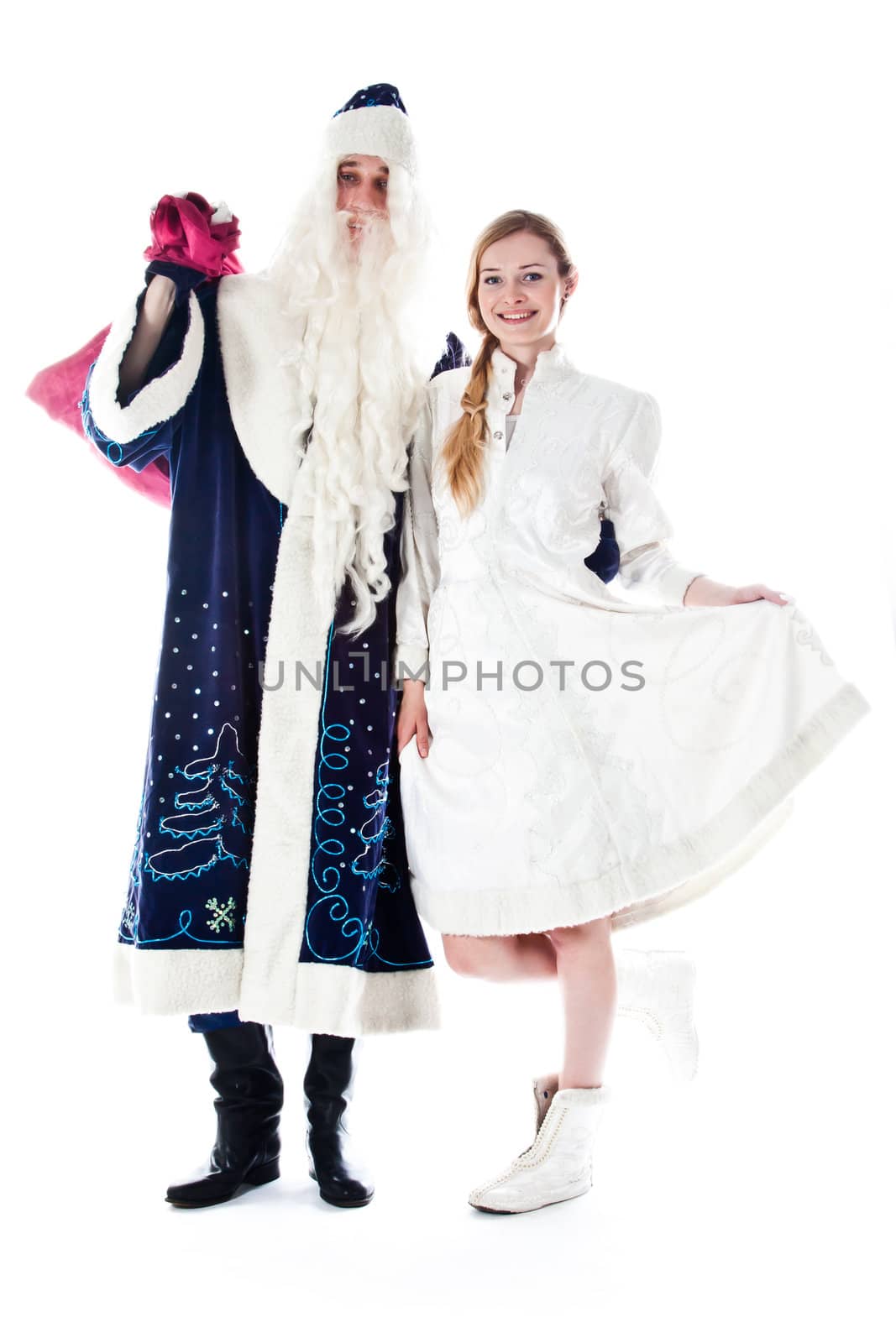 Santa Claus with her granddaughter prepare to greet the new year