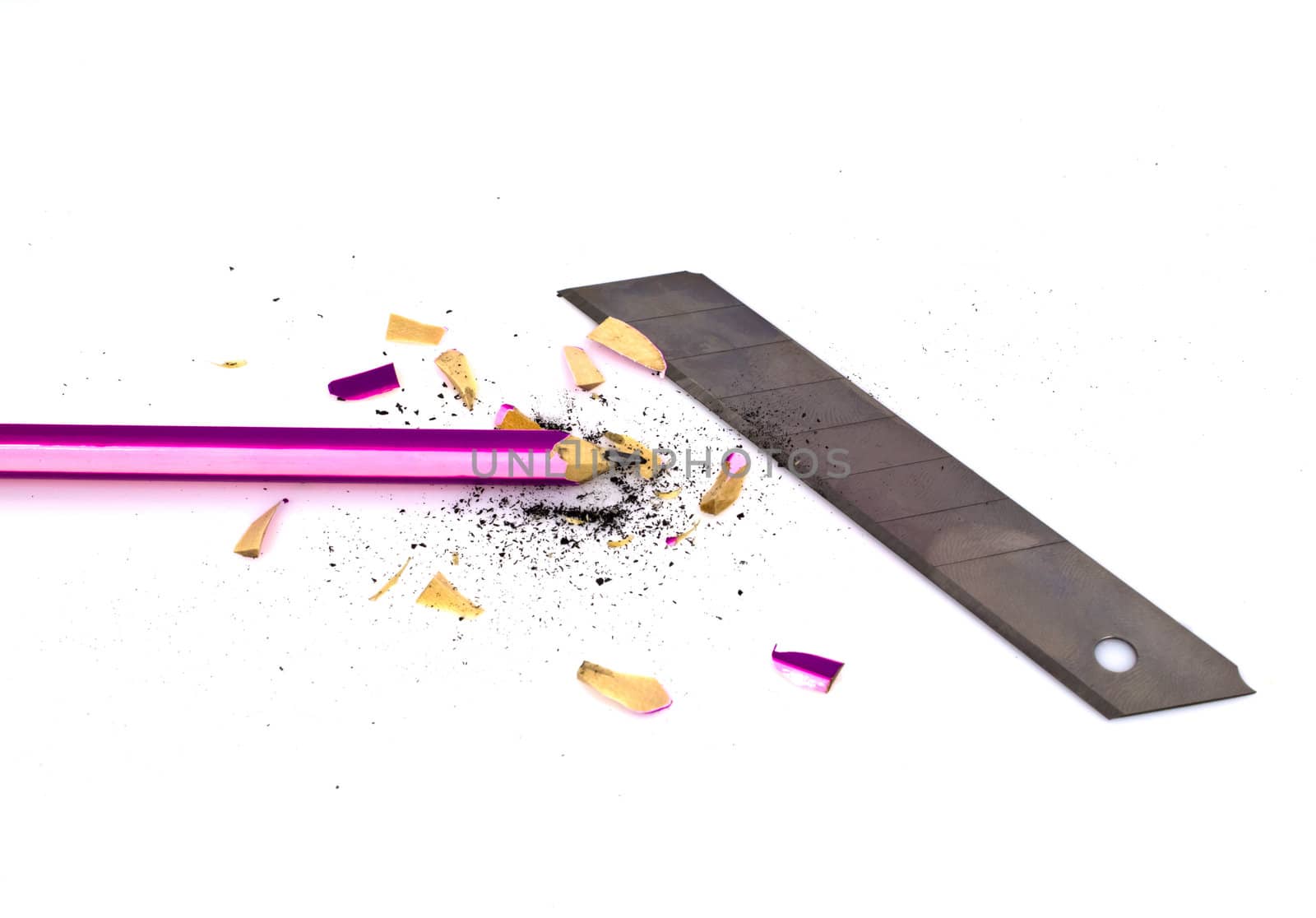 pencil and sharpener with a blade