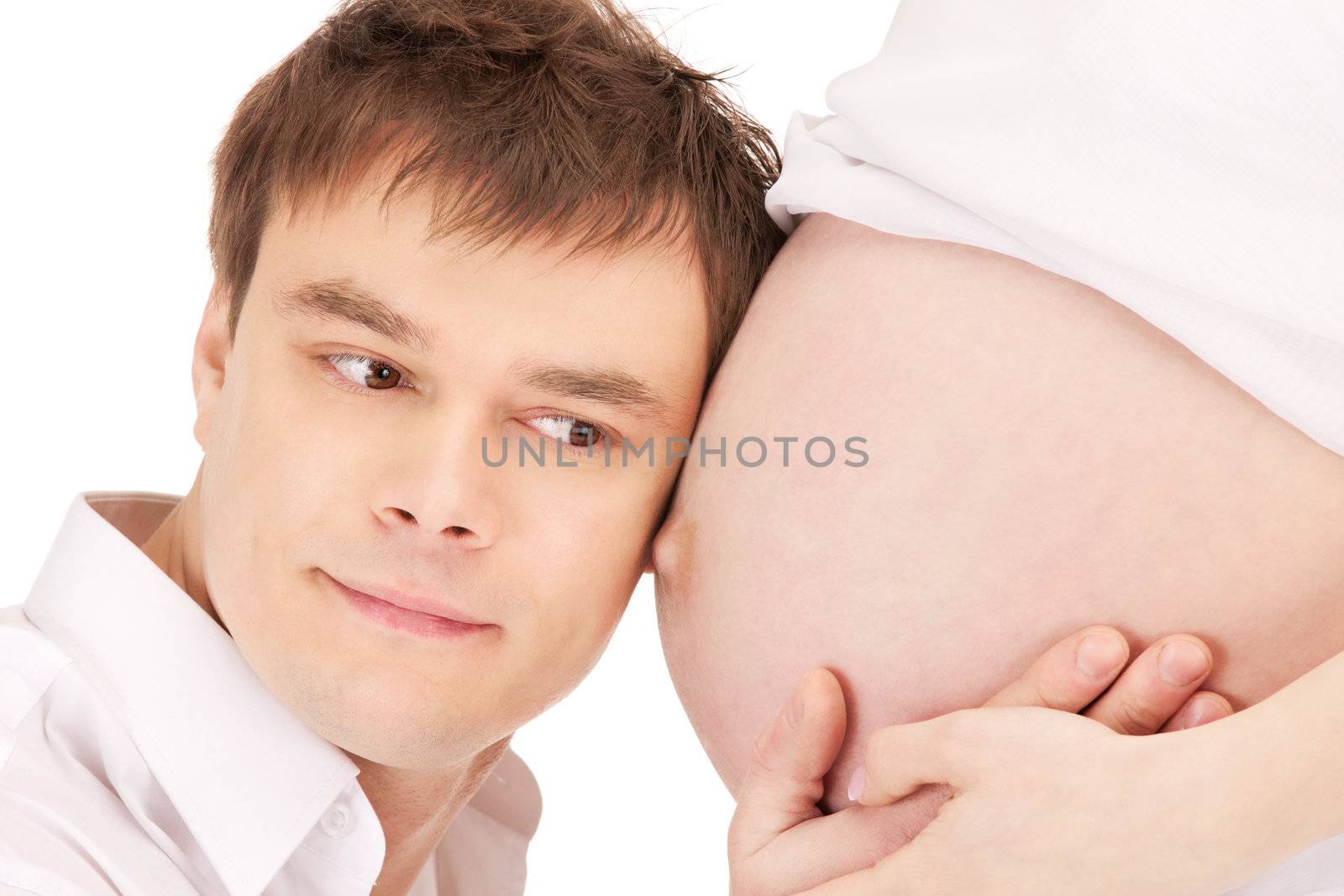 male face and pregnant woman belly by dolgachov