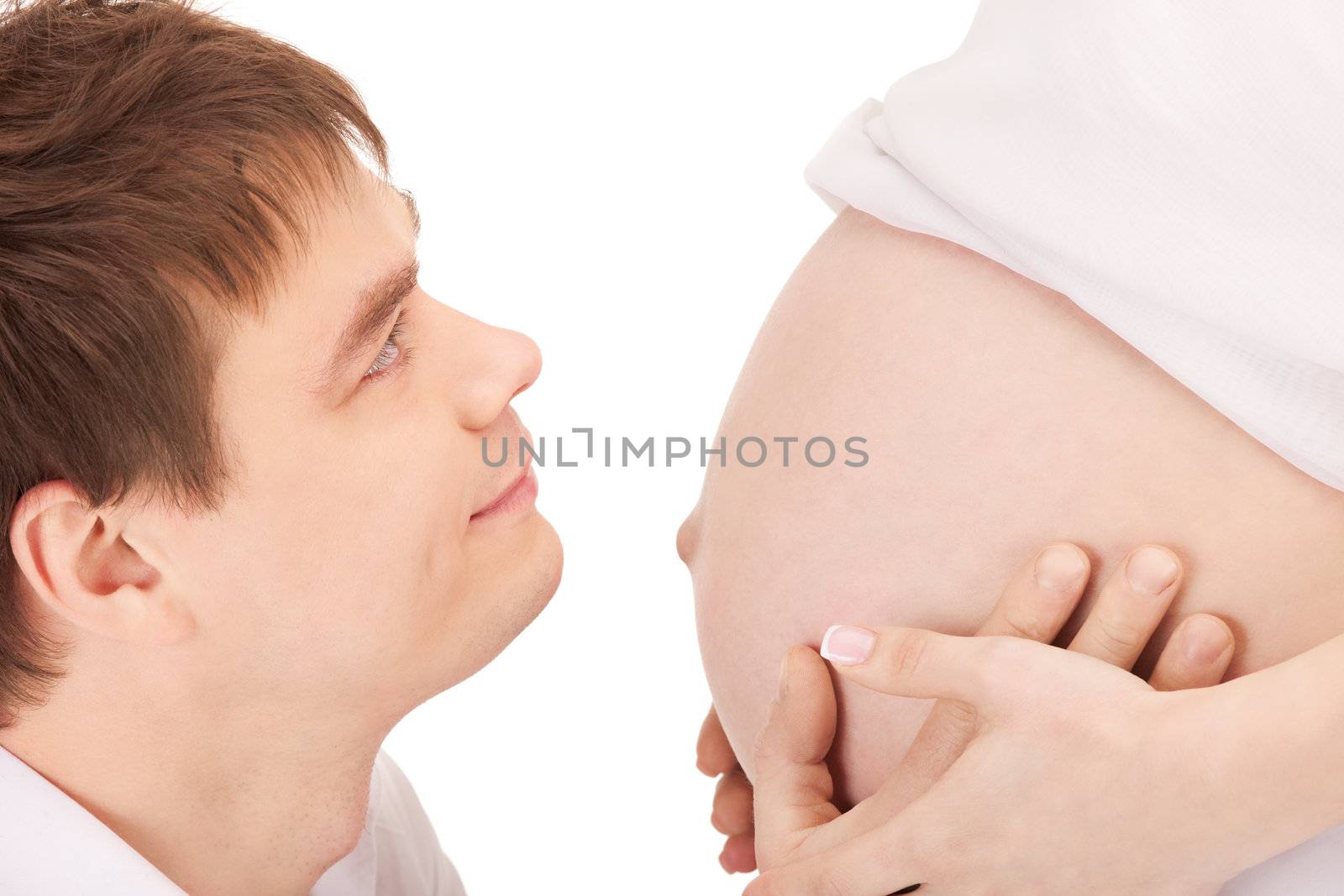 male face and pregnant woman belly by dolgachov