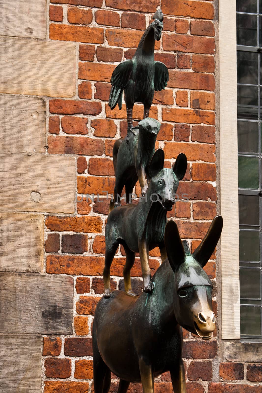 A bronze statue by Gerhard Marcks depicting the Bremen Town Musicians located in Bremen, Germany.
