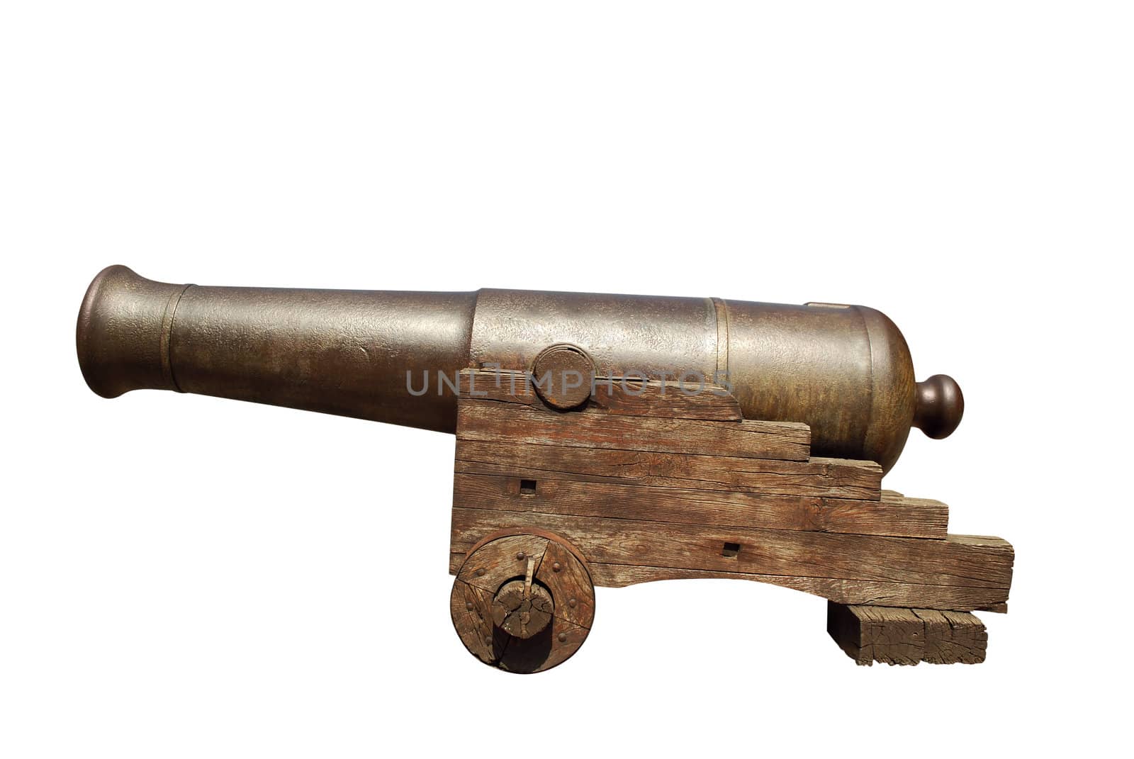 Old iron cannon isolated on white