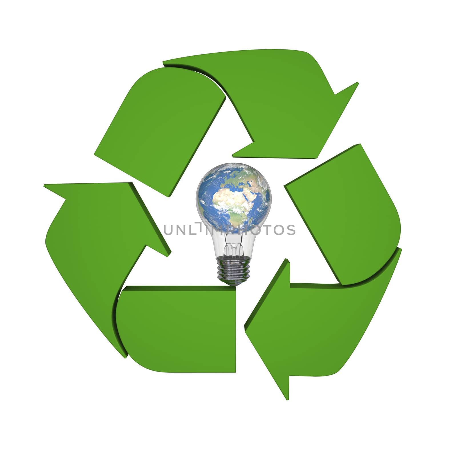 Lightbulb with planet Earth inside recycling symbol, concept of new ideas in environmental protection and conservation. Elements of this image furnished by NASA