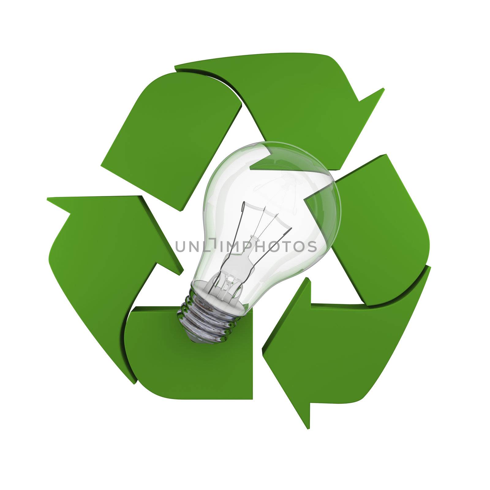 Lightbulb on recycling symbol, concept of new ideas in environmental protection and conservation