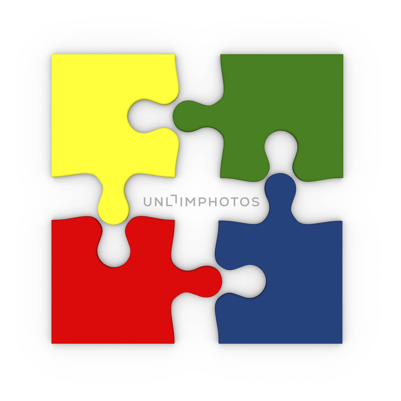 Illustration of four colorful puzzle pieces isolated on white background