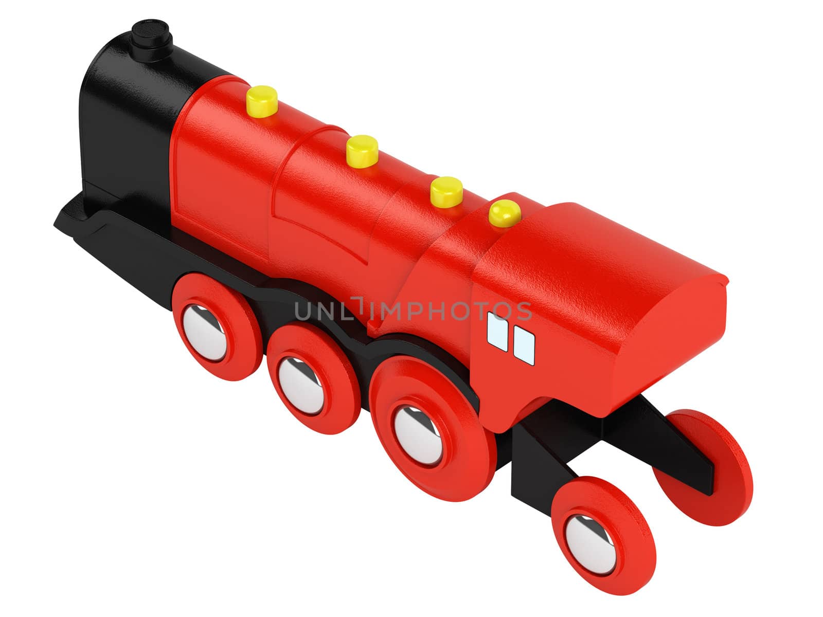 Red plastic toy engine for playing with and entertaining a young child isolated on white
