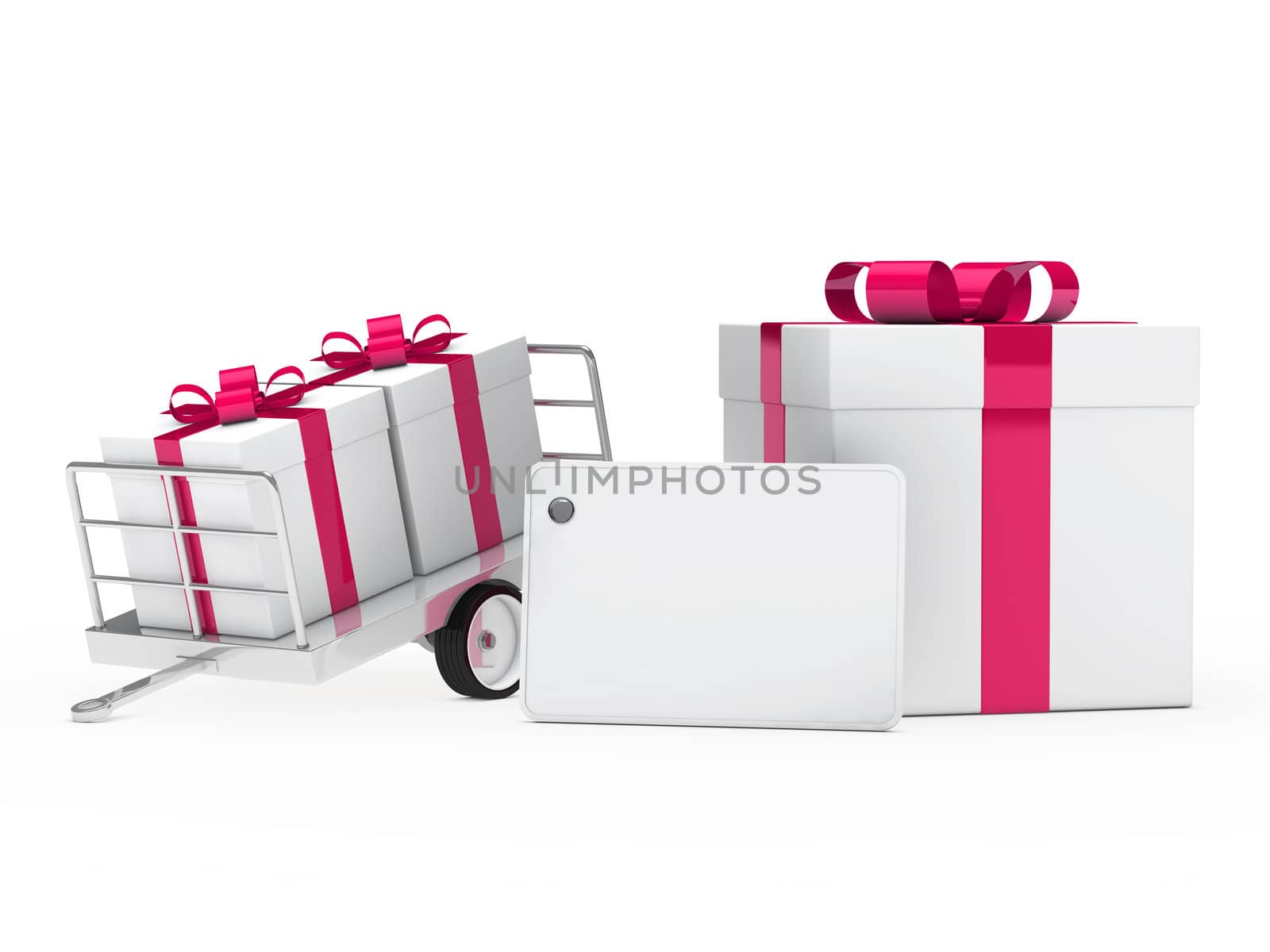 christmas white gift box pink ribbon signboard