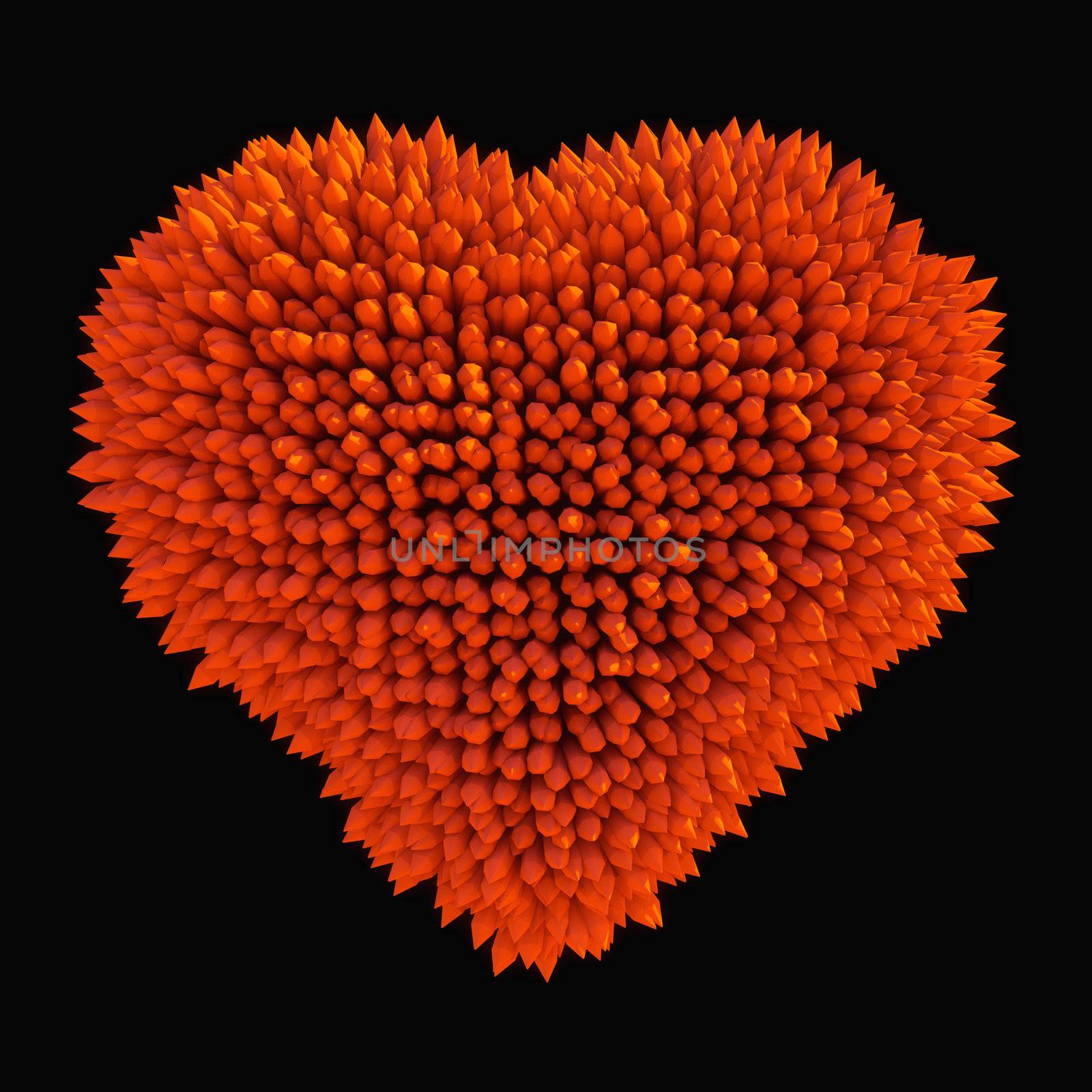 Dangerous love: sharp acidotus heart shape isolated over black