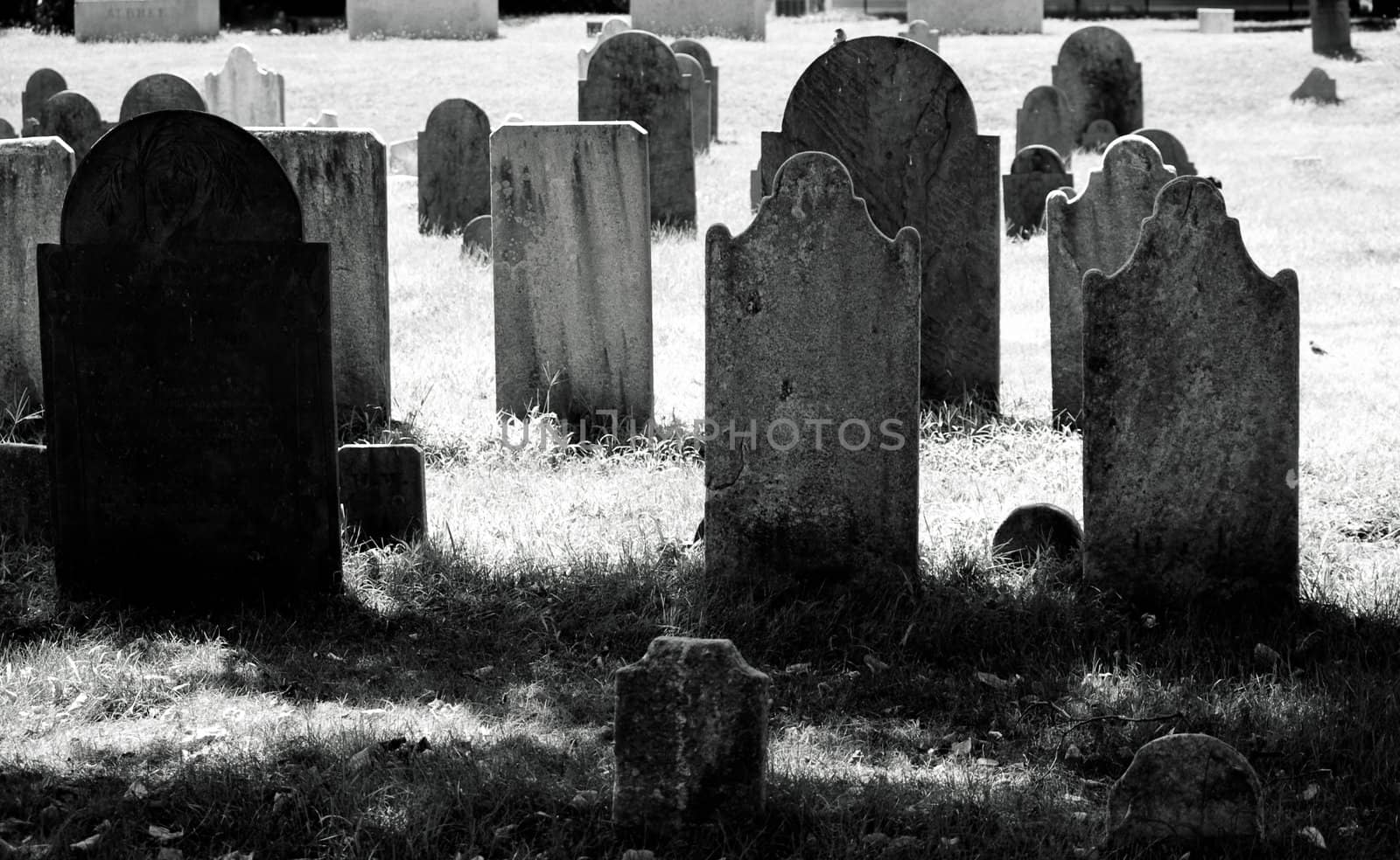 Very old 18'th century grave yard in black and white