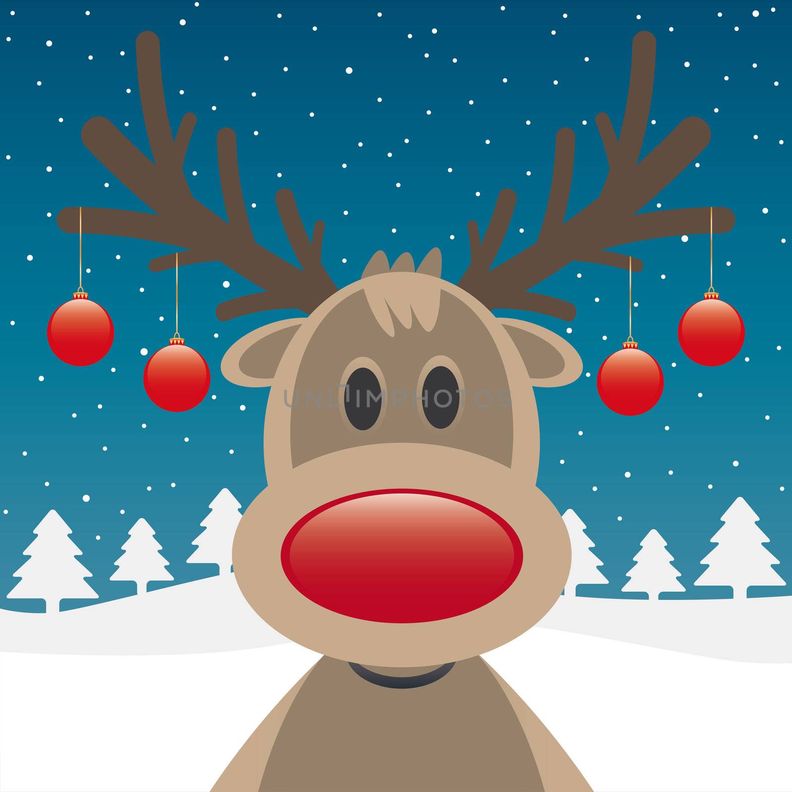 rudolph reindeer red nose and christmas balls