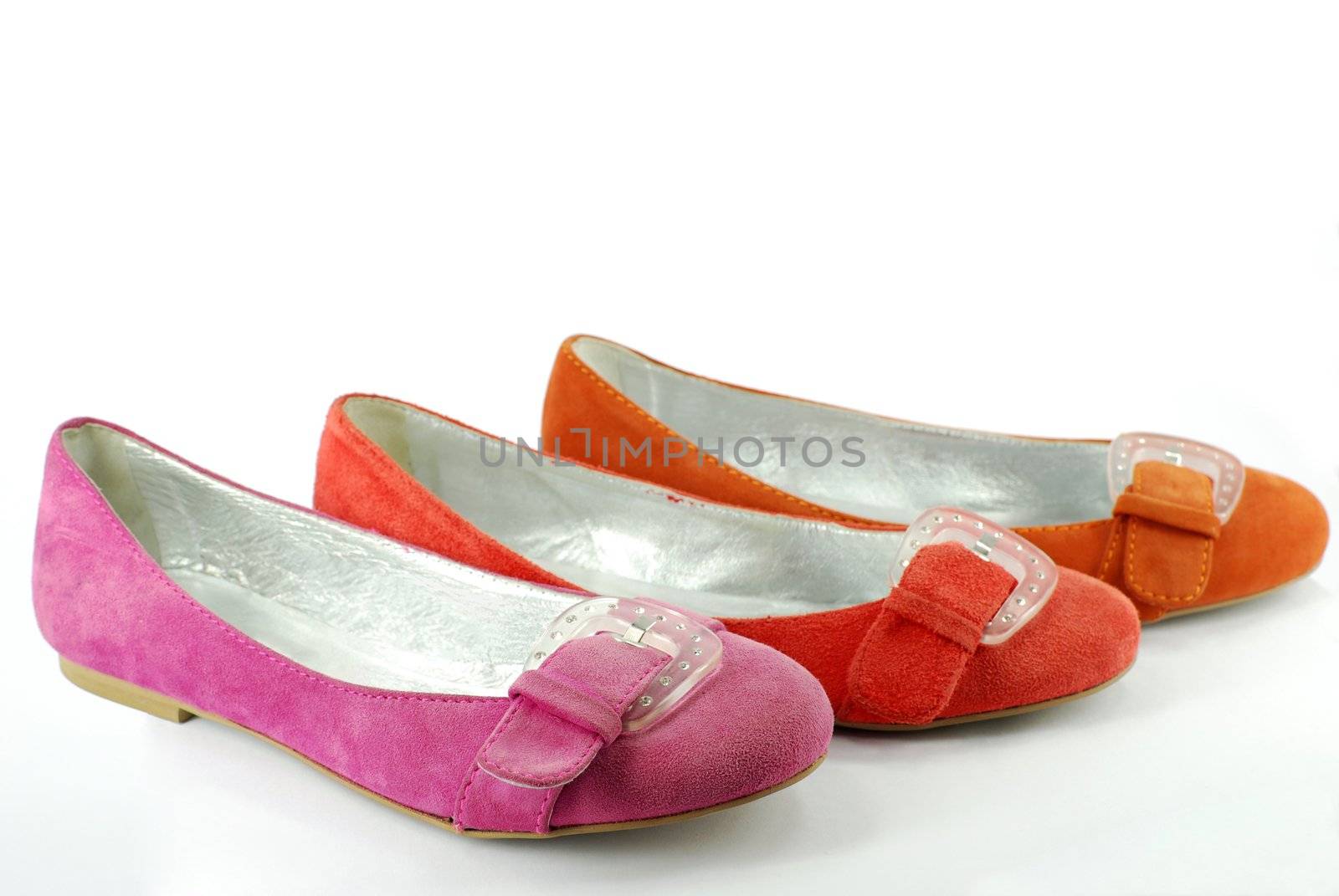 Lady ballet flat shoes on white