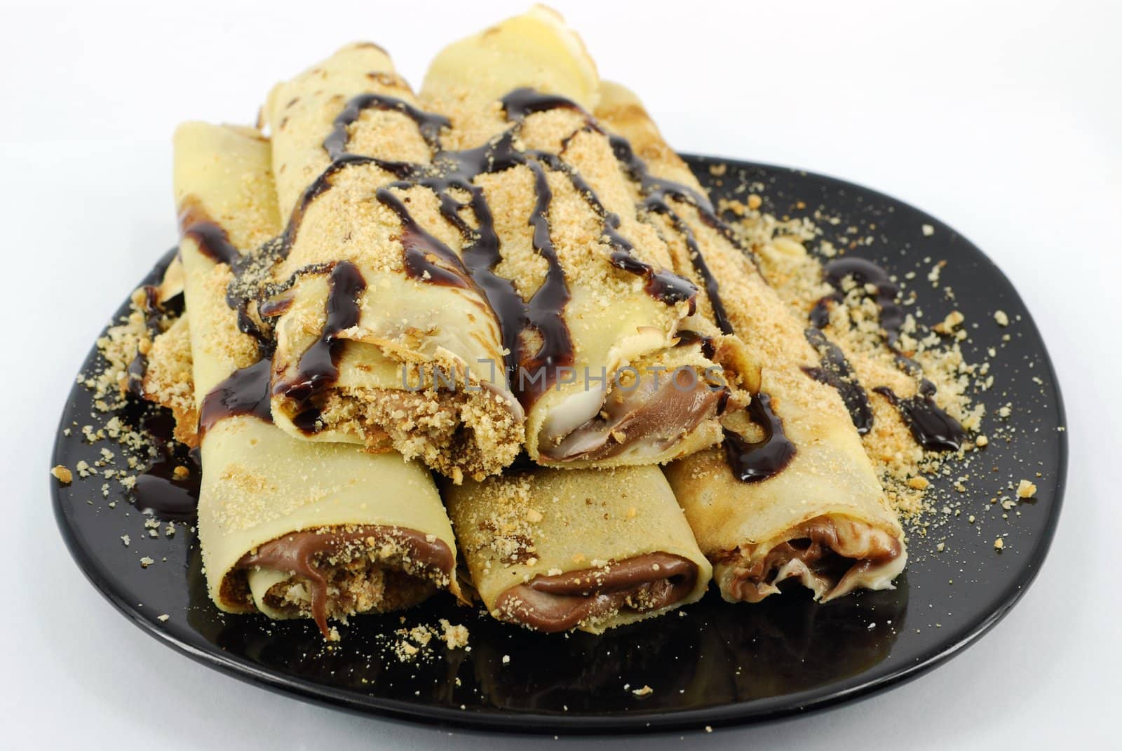 Pancake with chocolate cream and walnut