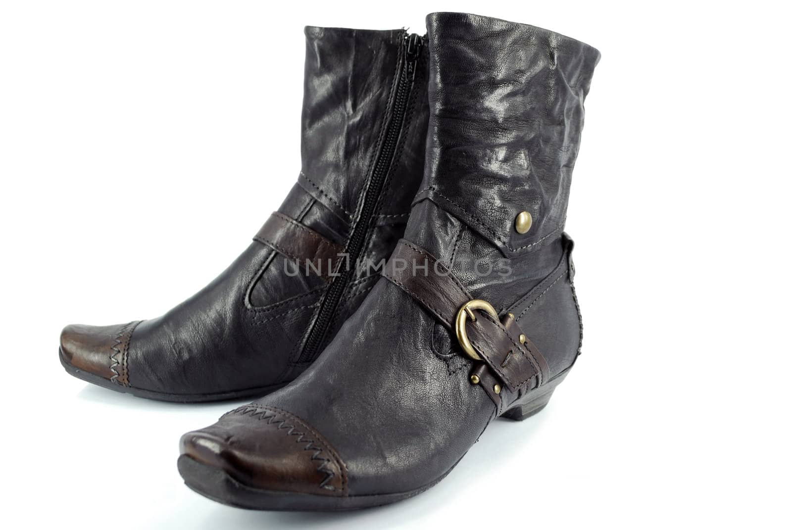 Lady leather elegance boots isolated on white