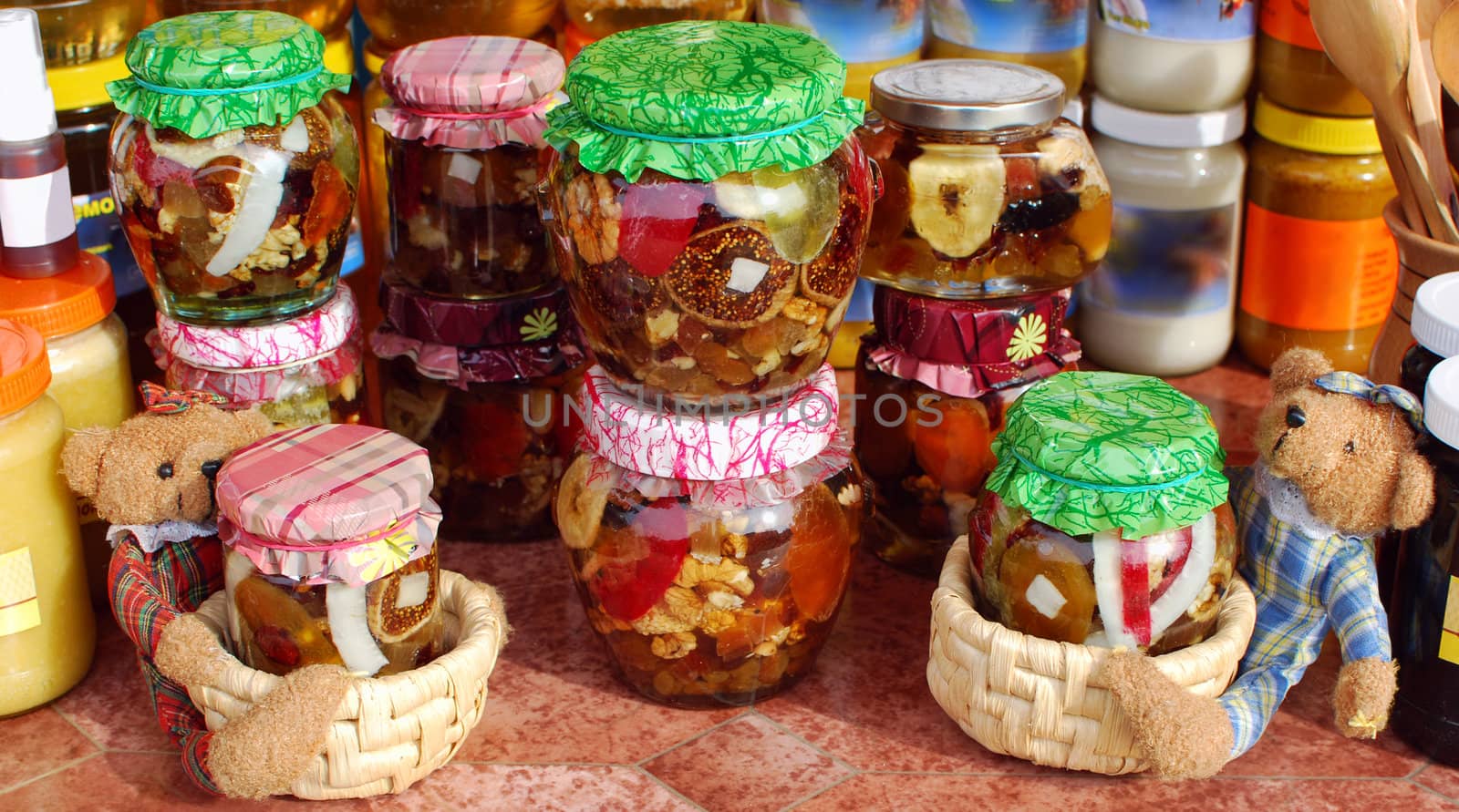 Honey and different candied fruit