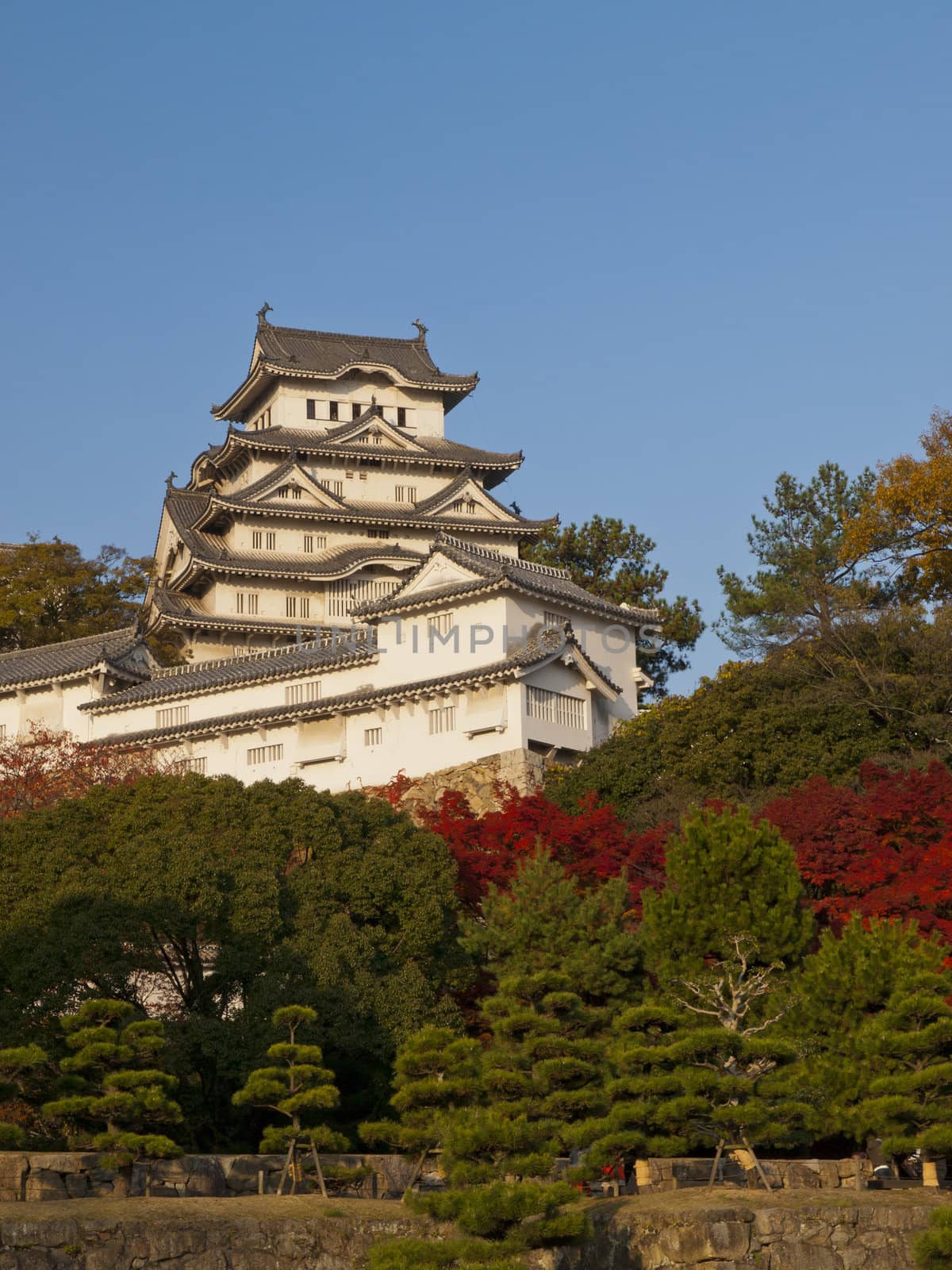 Main tower of Himeji castle in autumn under clear sky of november in Himeji city, Japan.
