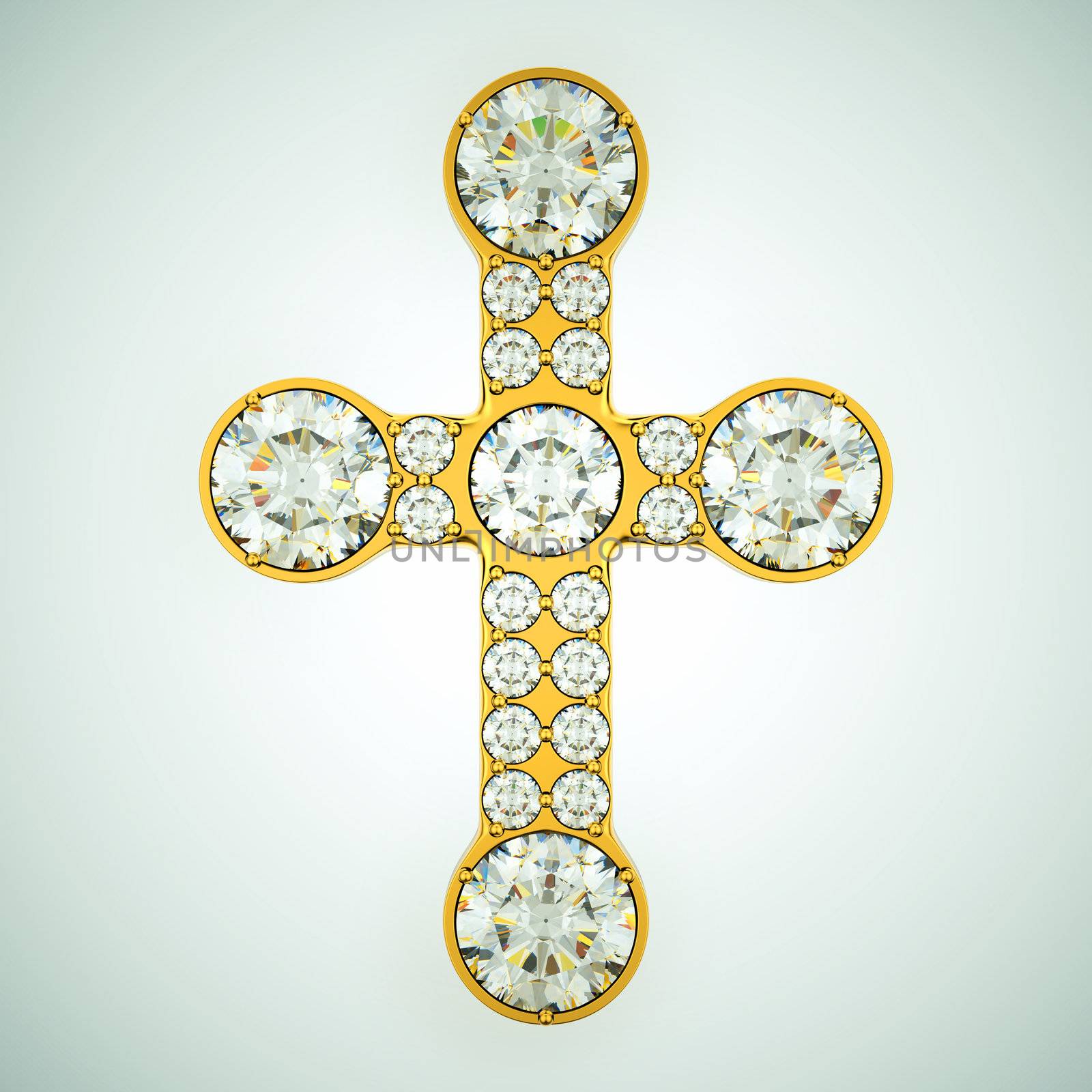 Religion and fashion: golden cross with diamonds. Custom made and rendered