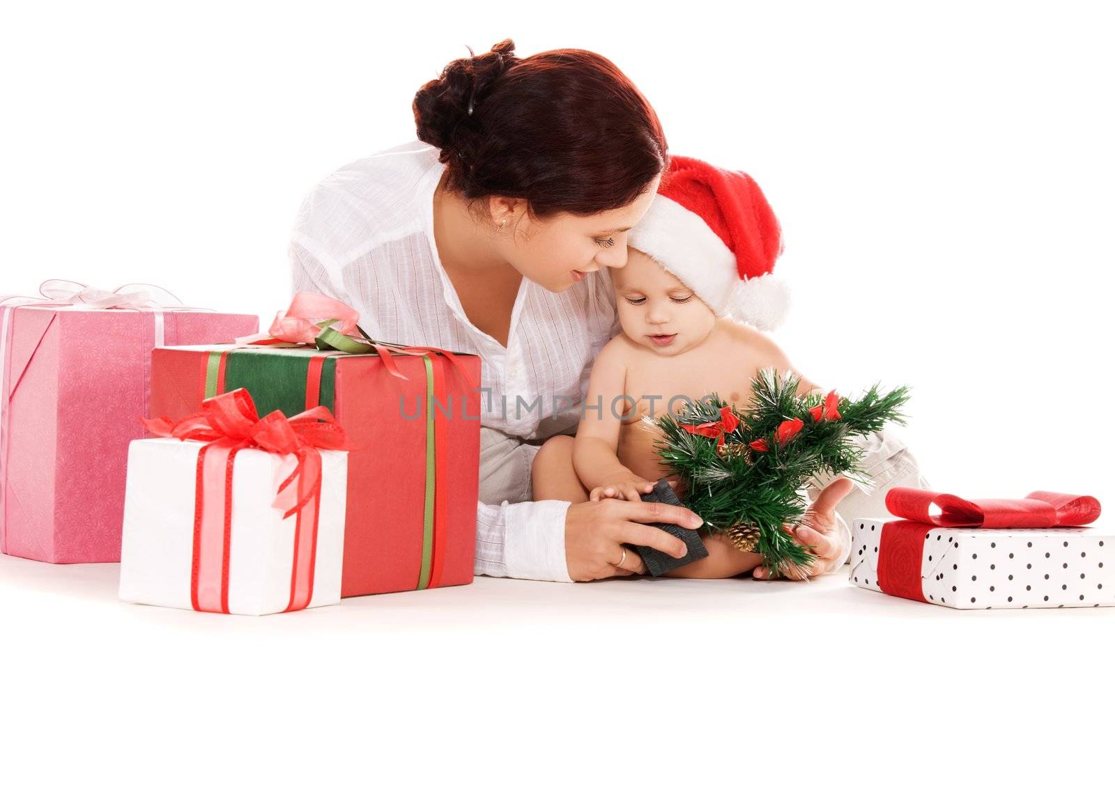 baby and mother with christmas gifts by dolgachov