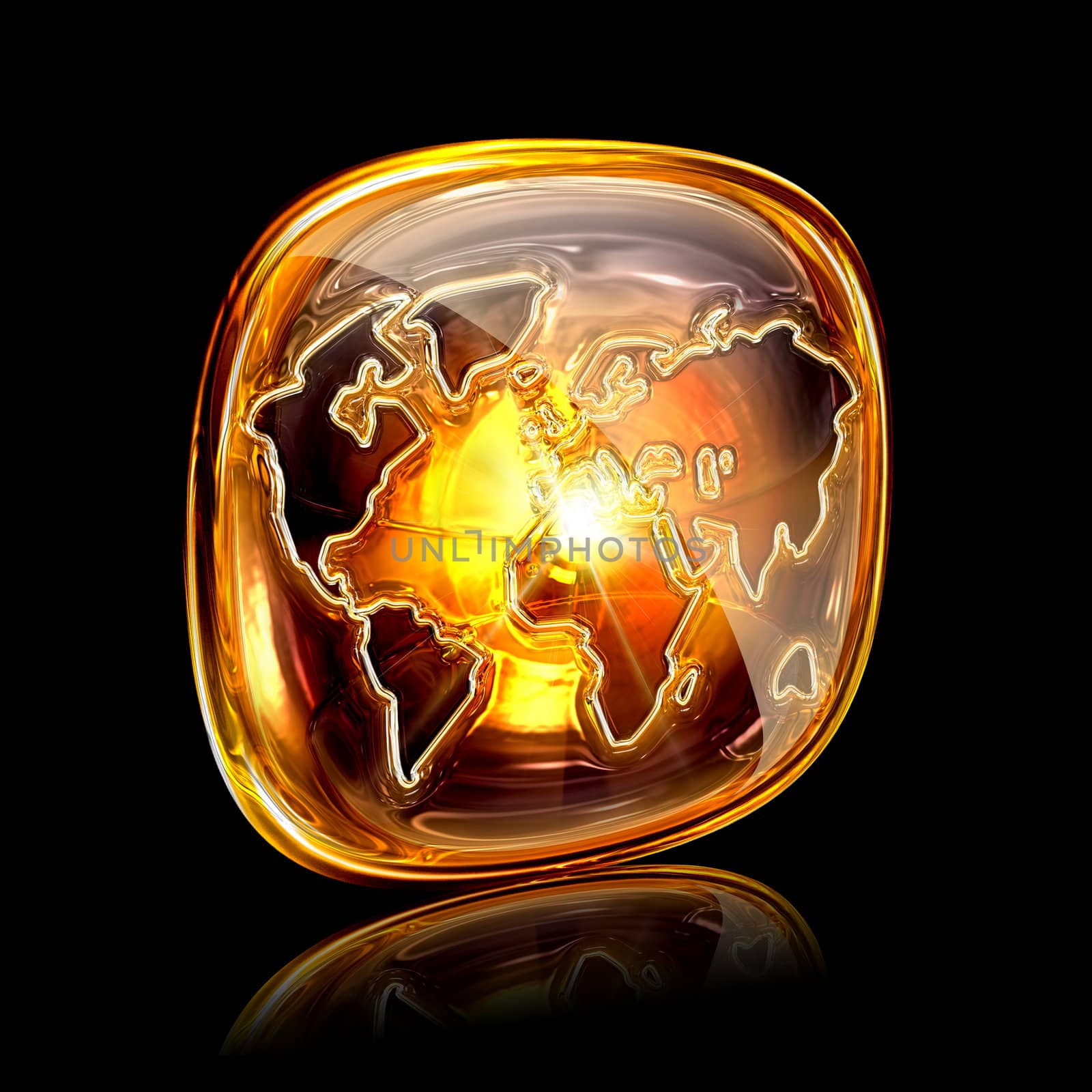globe icon amber, isolated on black background