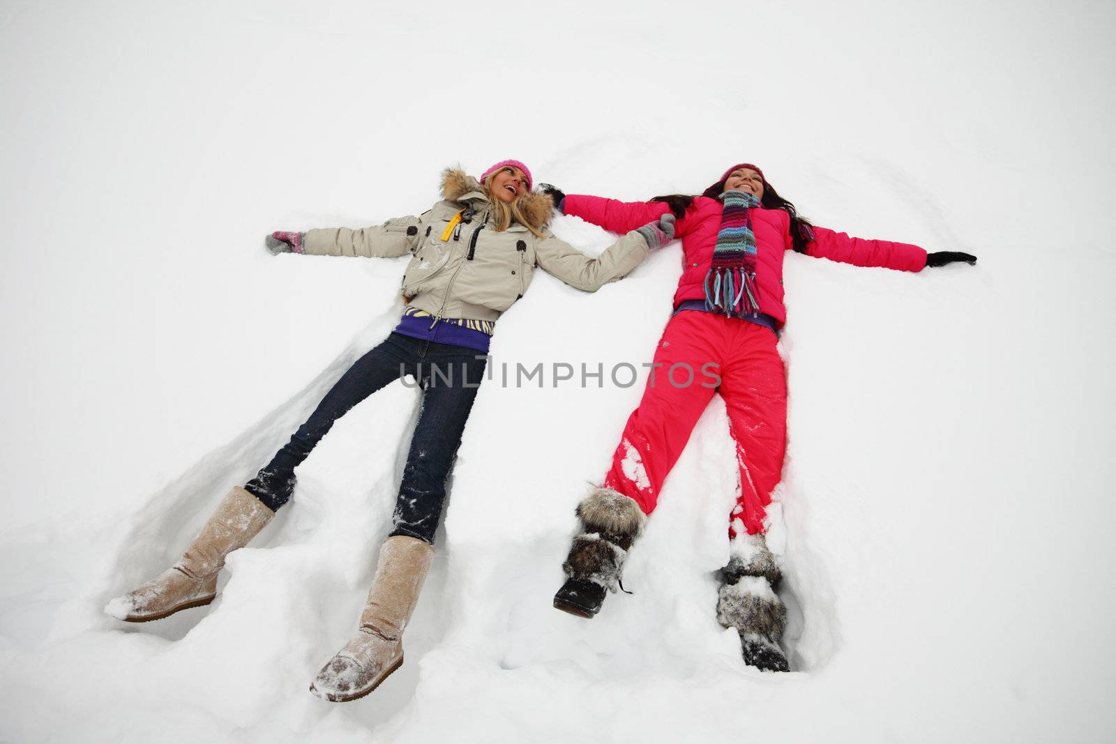 winter woman lay on snow