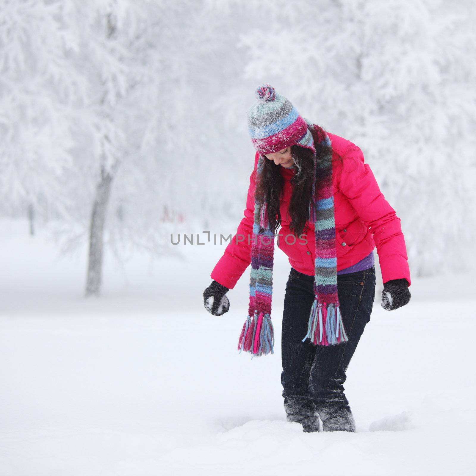 winter women close up portrait in frost forest
