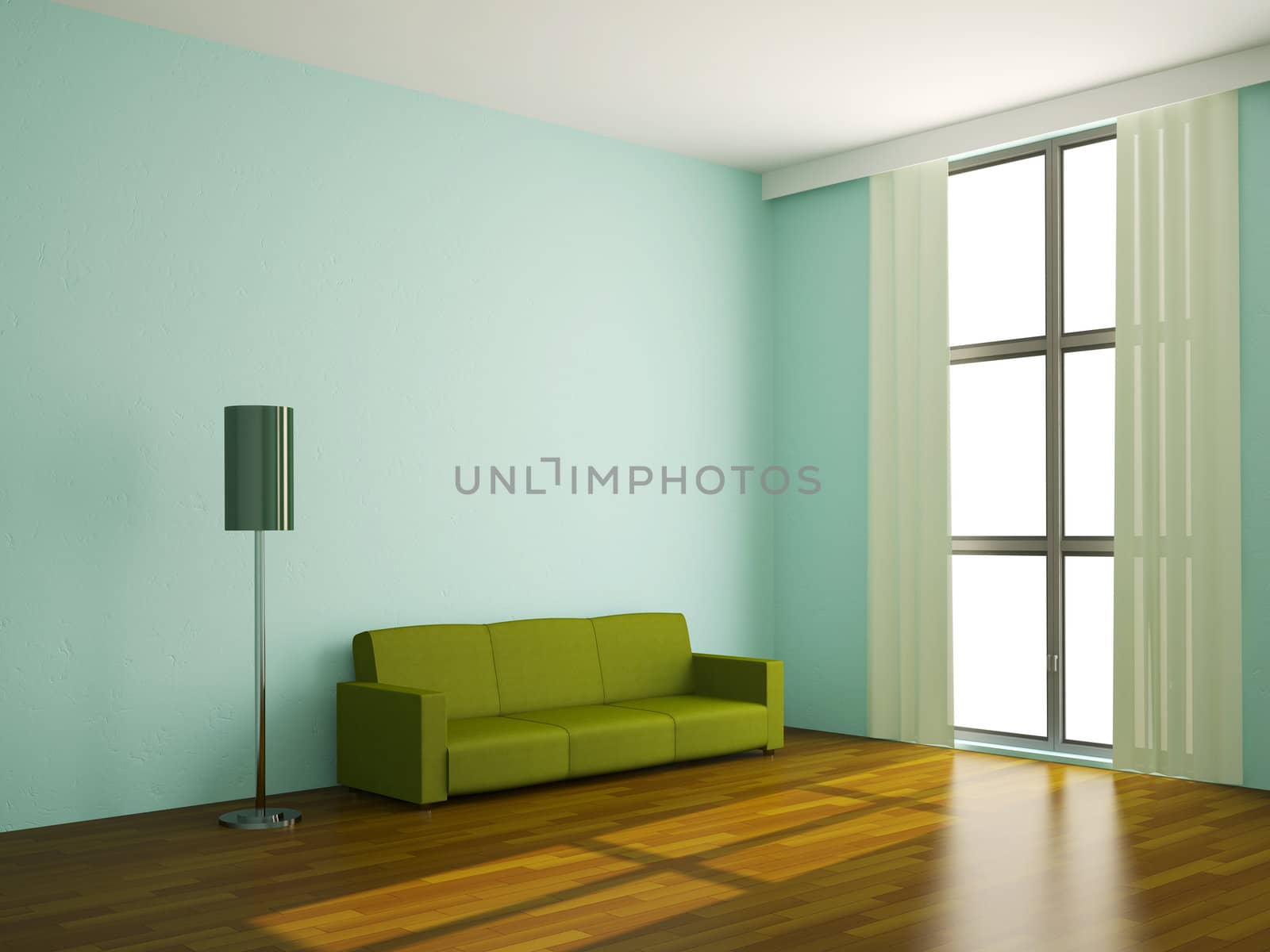 The sofa and the lamp near a wall