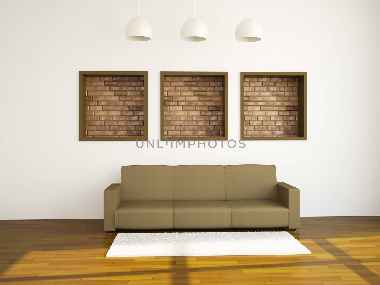 The room interior with sofa near a wall