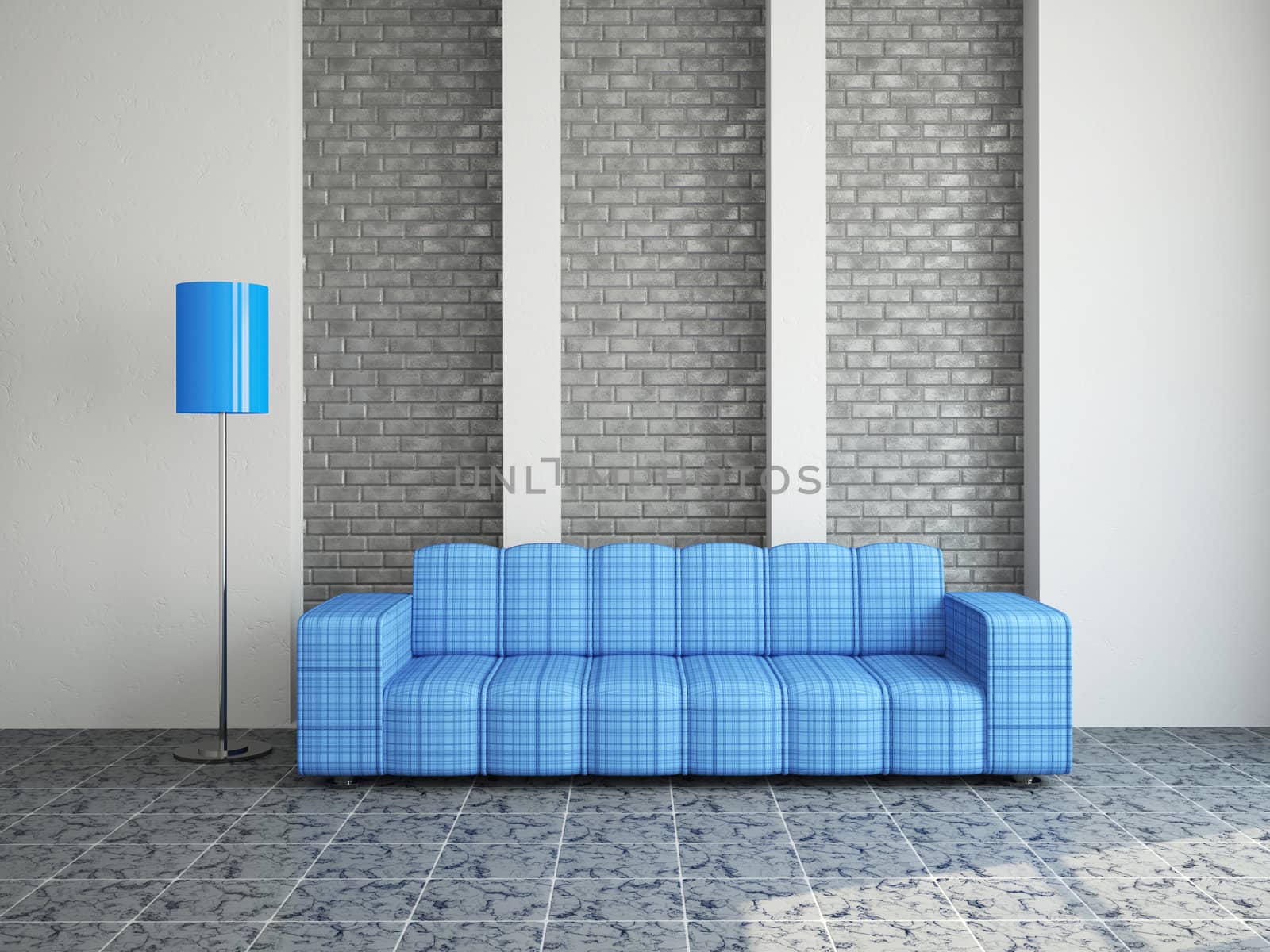 The room interior with sofa near a wall