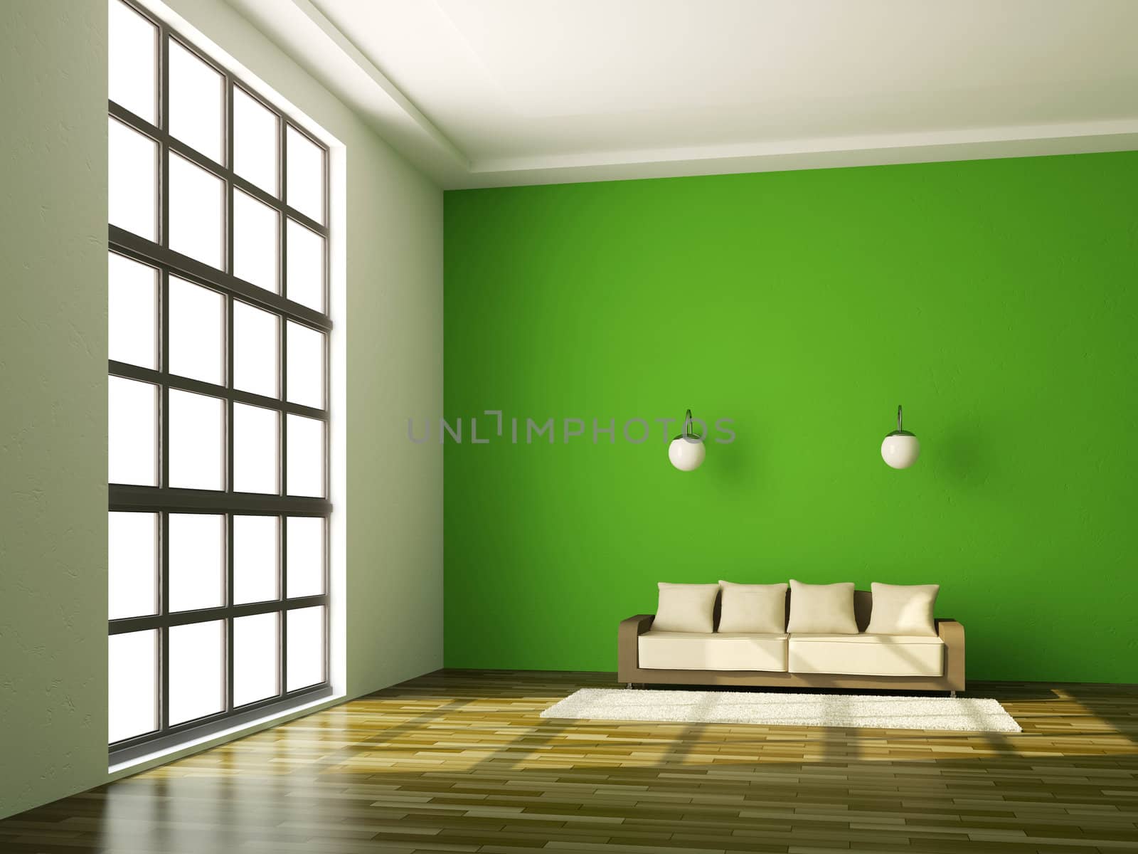 The room interior with sofa near a wall
