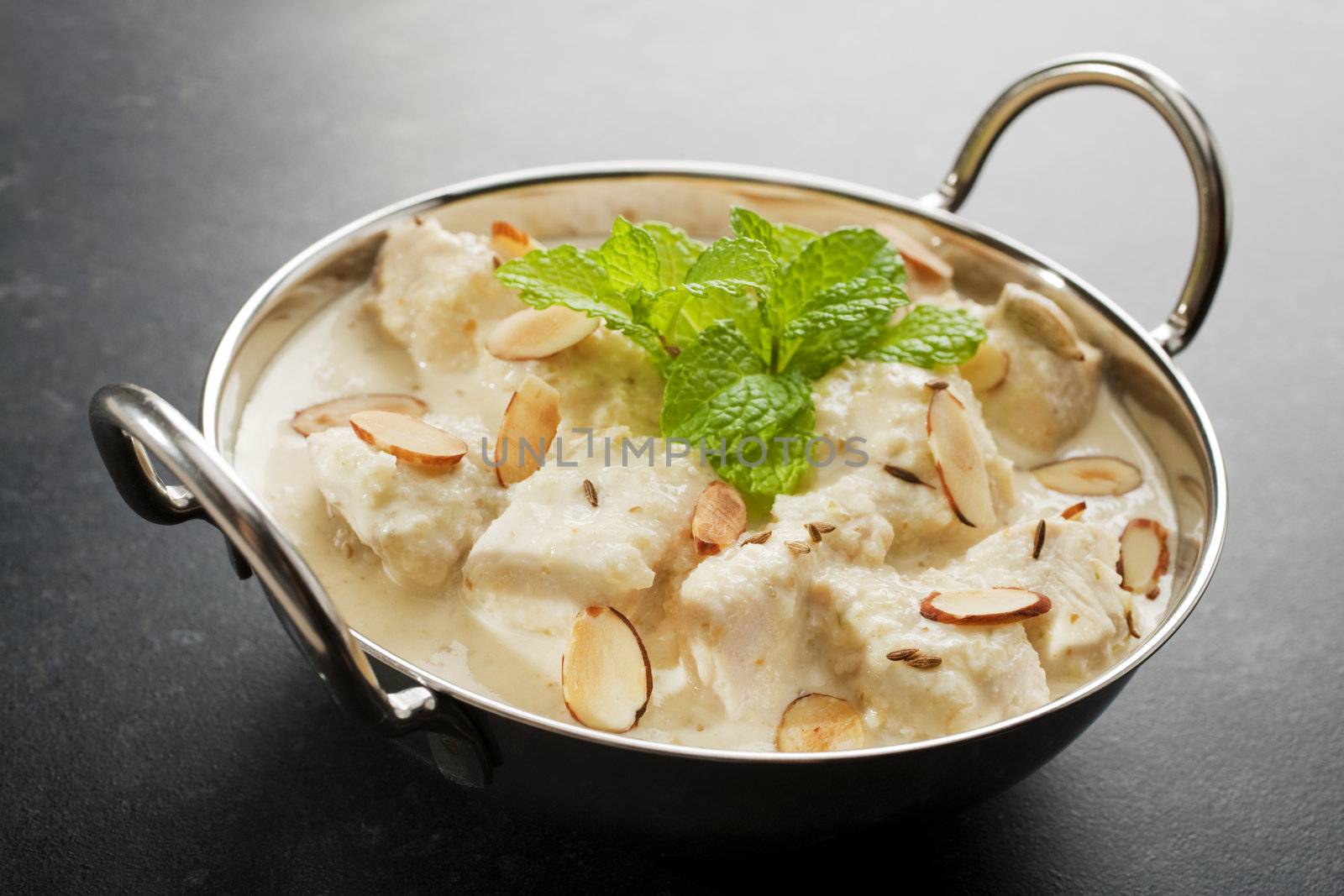 Indian Curry Chicken Korma on a Dark Background by Travelling-light