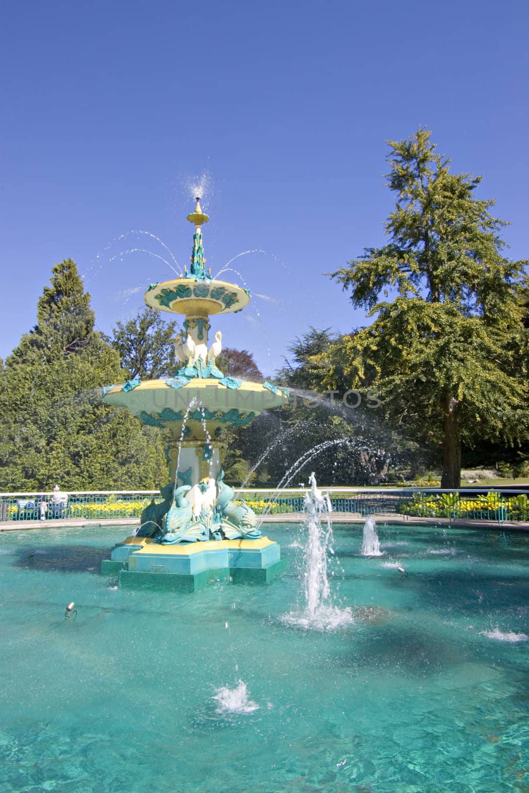 The restored Peacock Fountain in Hagley Park, Christchurch, New Zealand