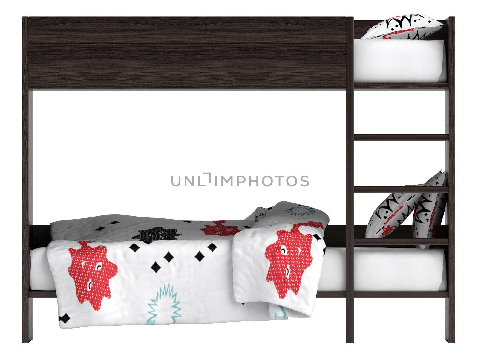 Modern bunk bed with bedding by AlexanderMorozov
