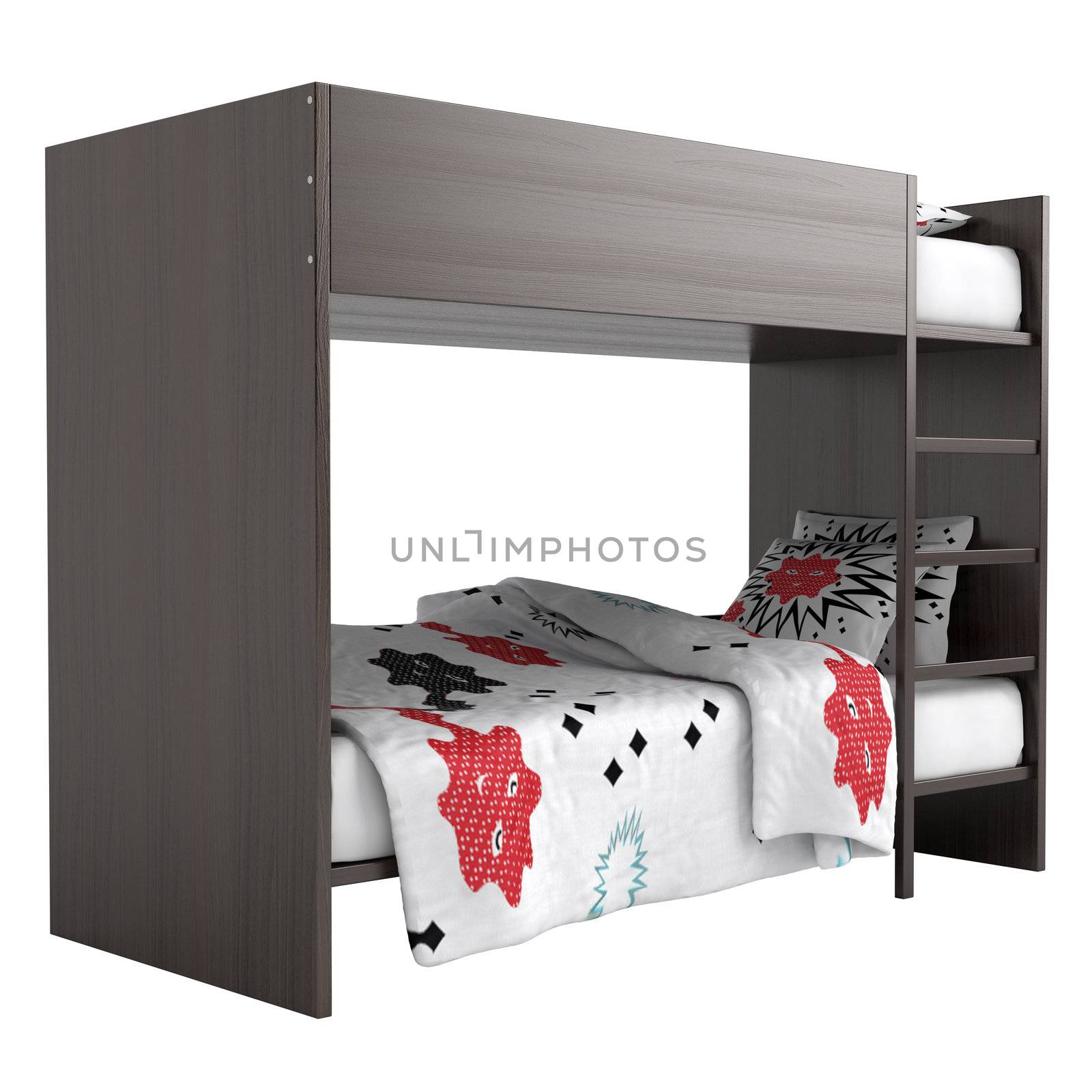 Modern bunk bed with bedding by AlexanderMorozov