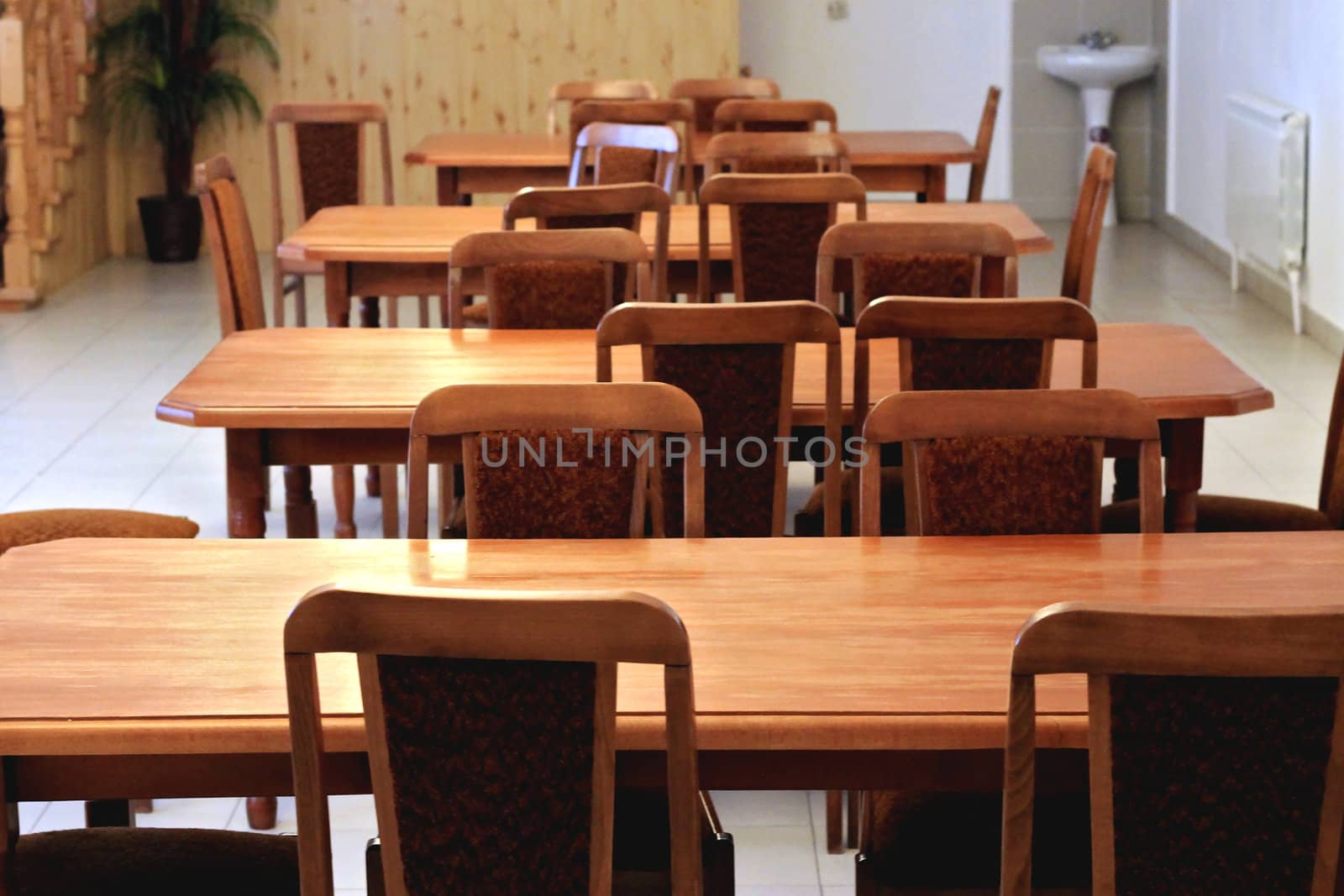 Dinnig room in the hall of hotel