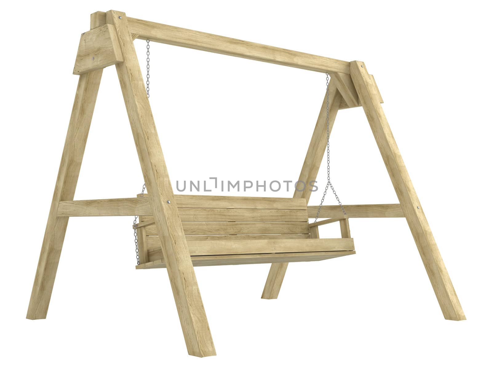 Wooden garden swing bench with a sturdy A-frame construction for relaxing in comfort isolated on white