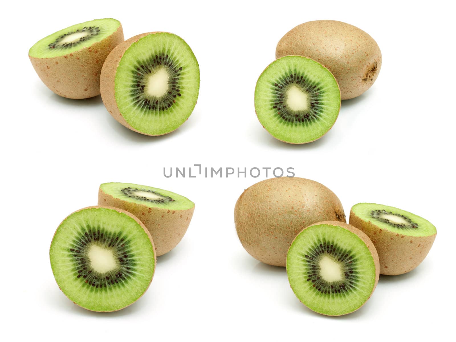 Collection of Fresh Kiwi Fruits on White Background