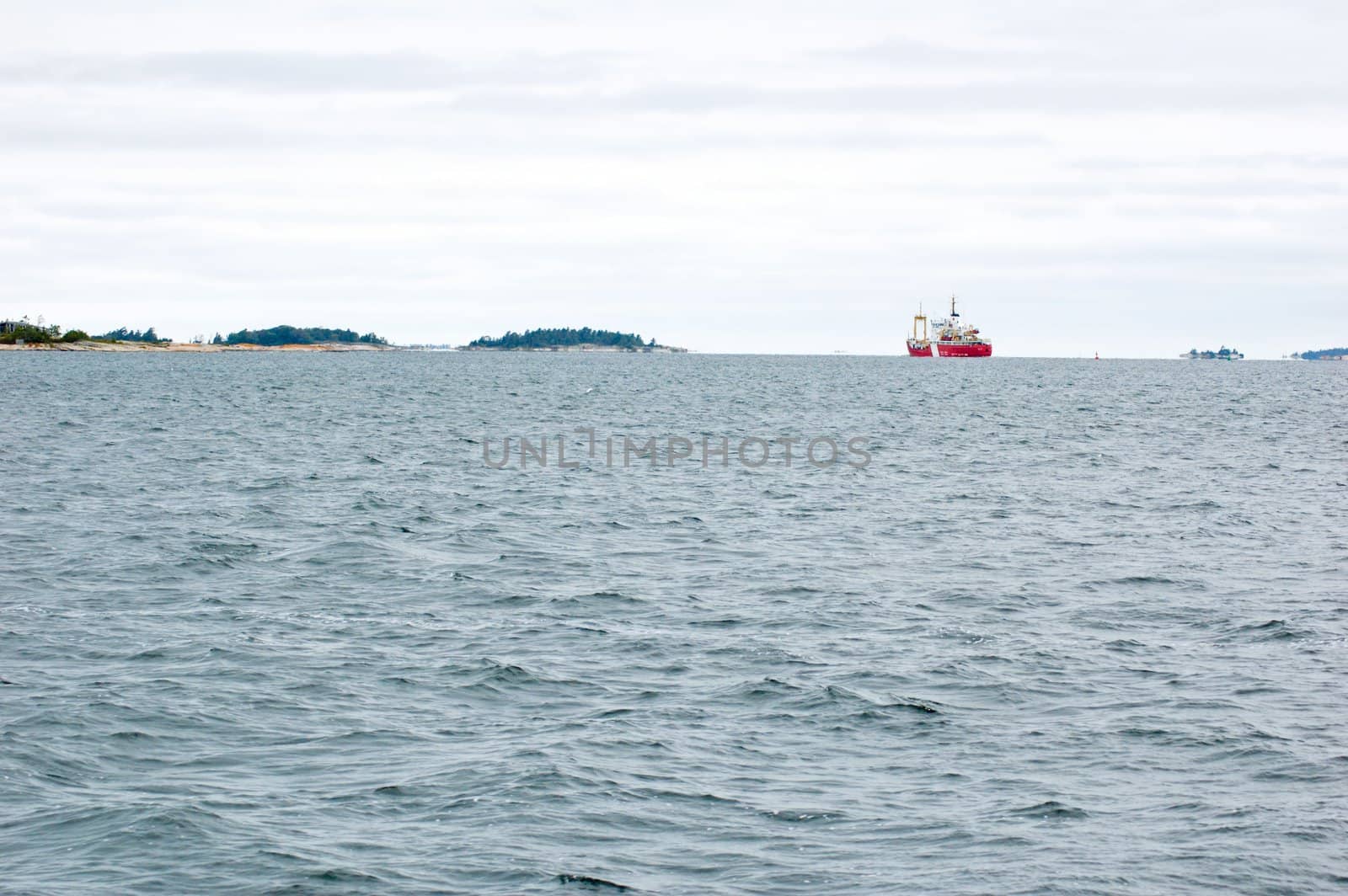 vessel on lake Huron in cloudy day, Ontario