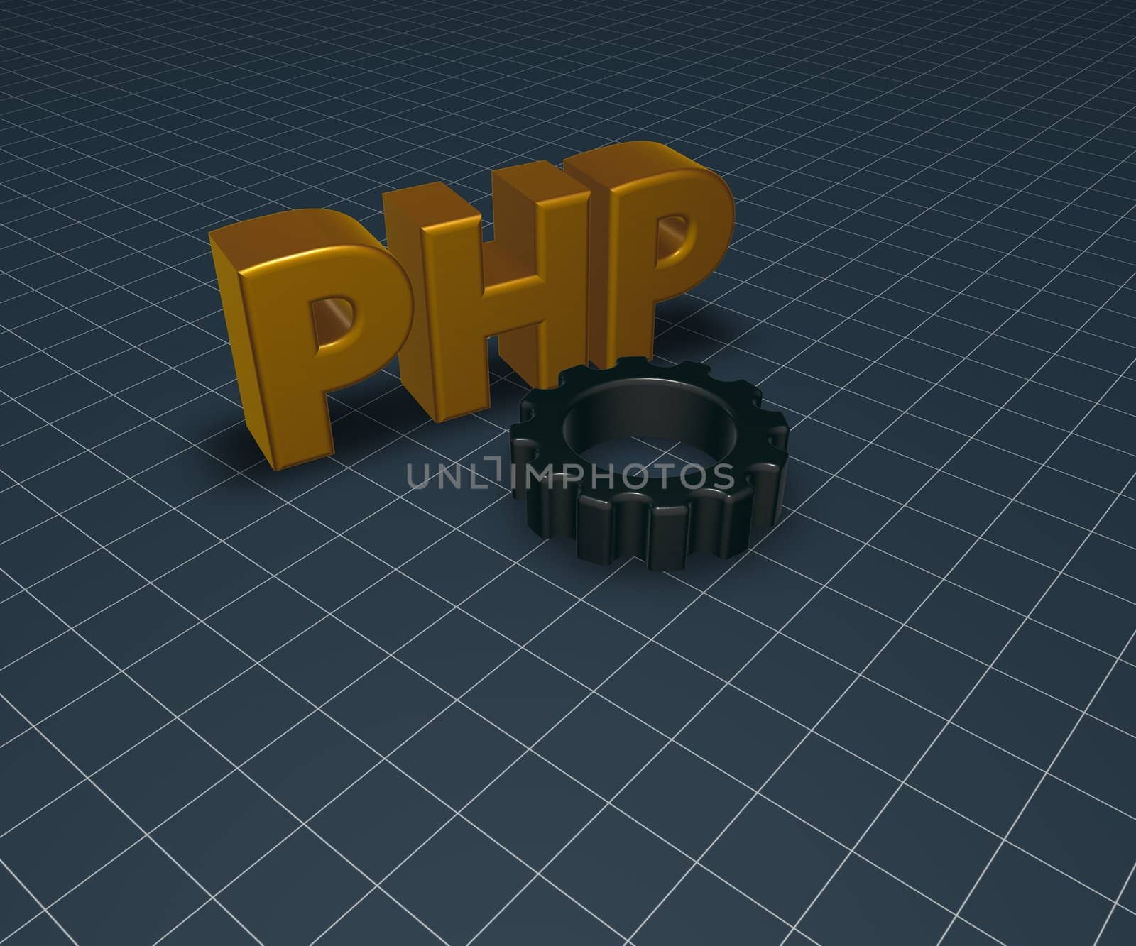 php tag and gear wheel - 3d illustration
