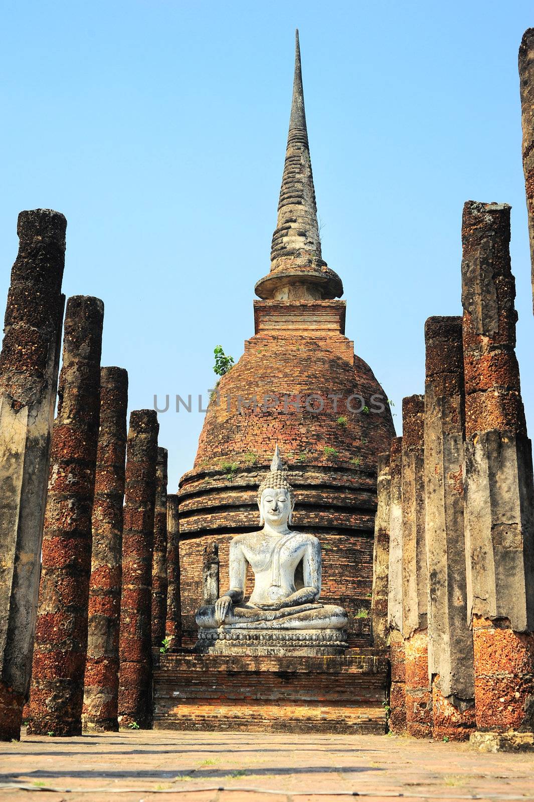 Buddha statue at Sukhotai Historical Park. Thailand