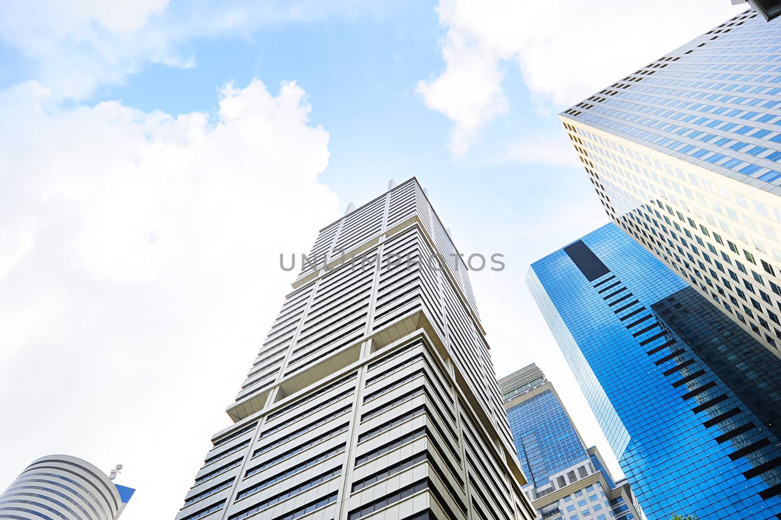 Financial district in Singapore in the sunshine day