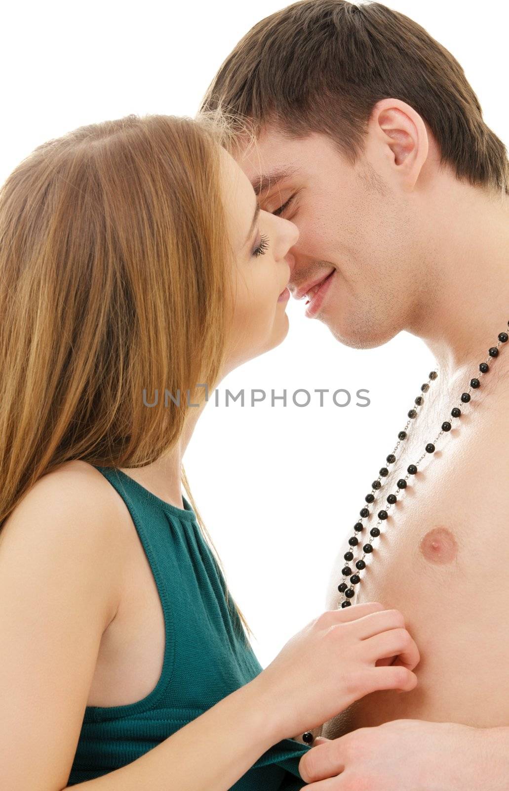 picture of couple in love over white (focus on man)