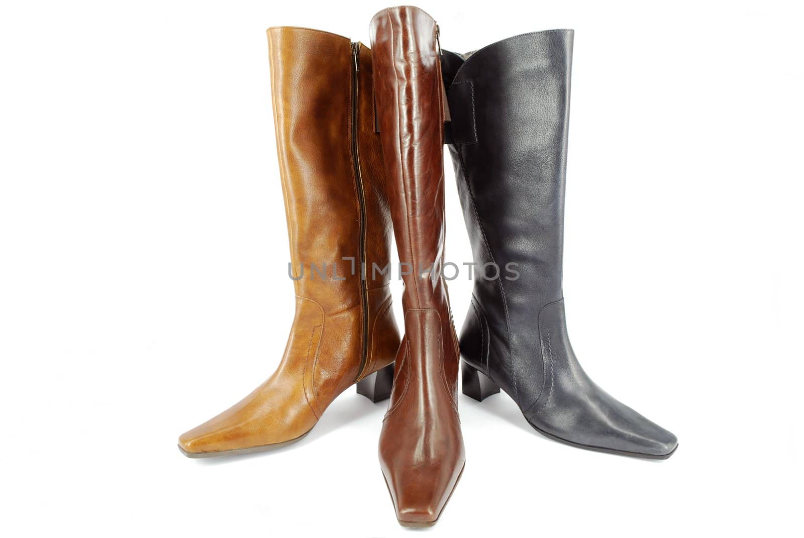 Front view of woman tall leather boots