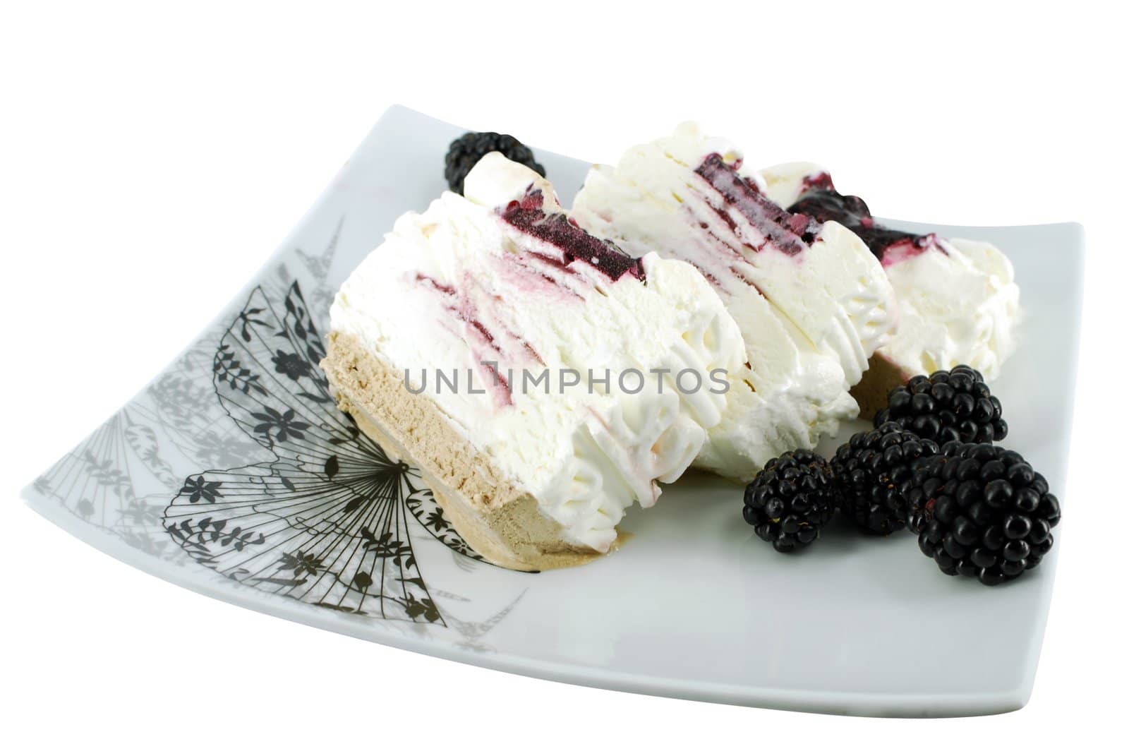 Ice cream with blackberry isolated
