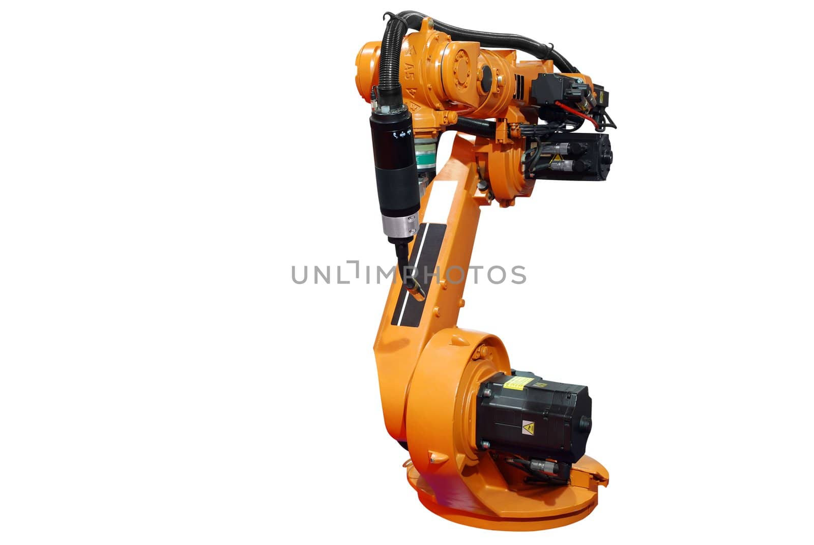Front view of industrial robotic arm isolated